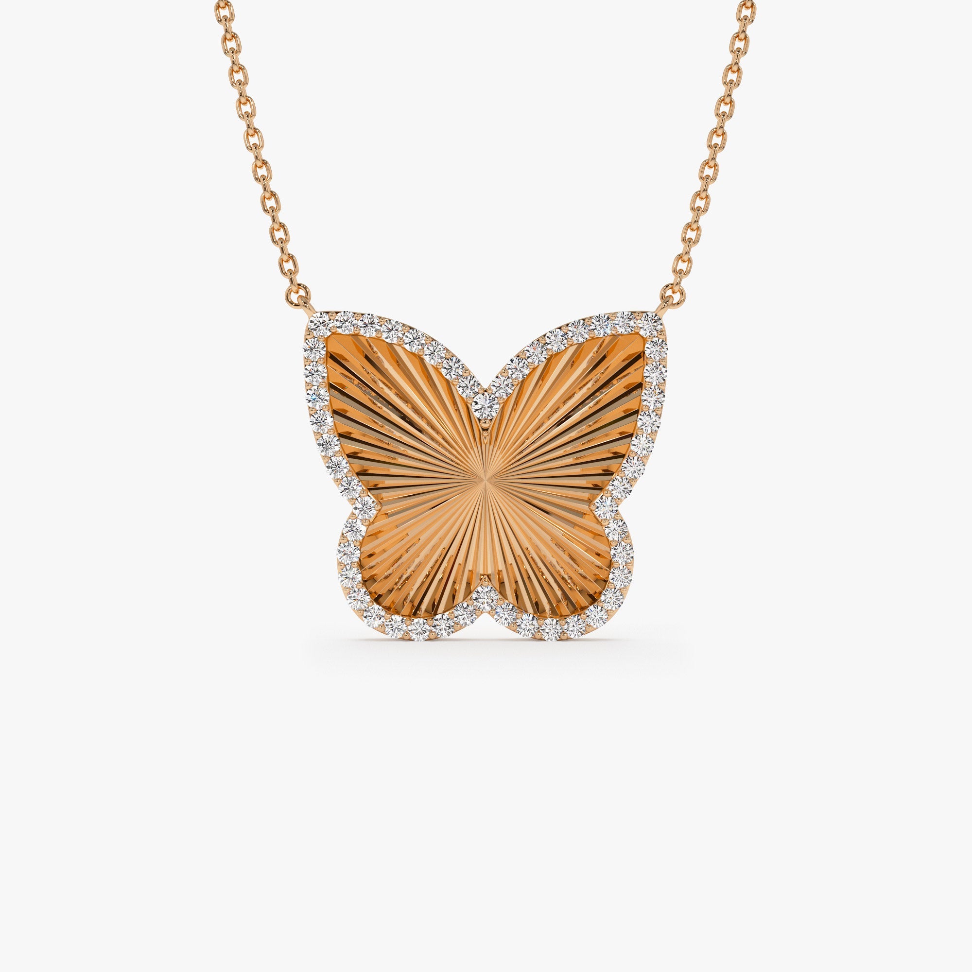 OBFJ1361 - 14K Textured Diamond Butterfly Charm Pendant 5