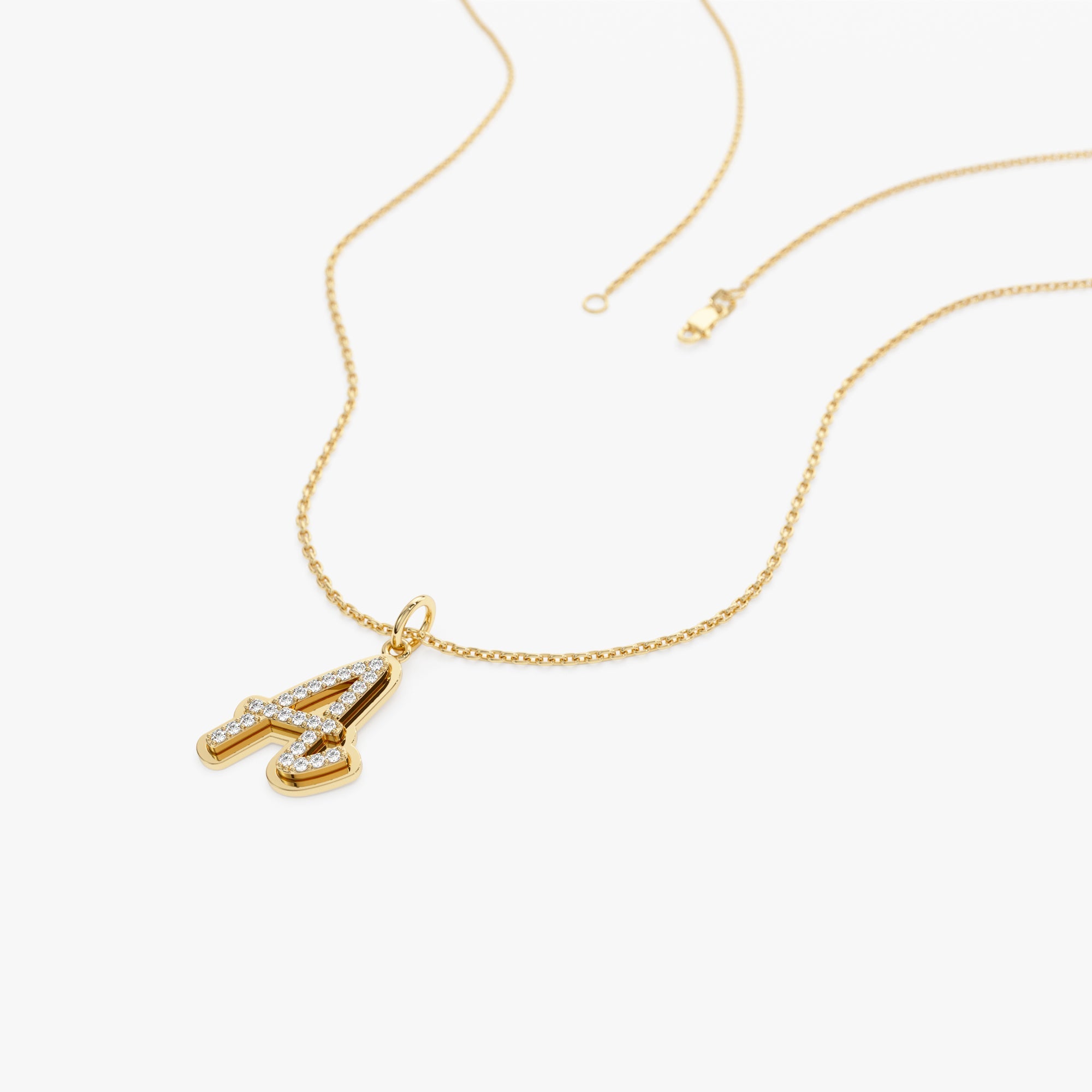OBFJ1226 - 14K Gold Script Font Diamond Initial Layered 3D Necklace 7