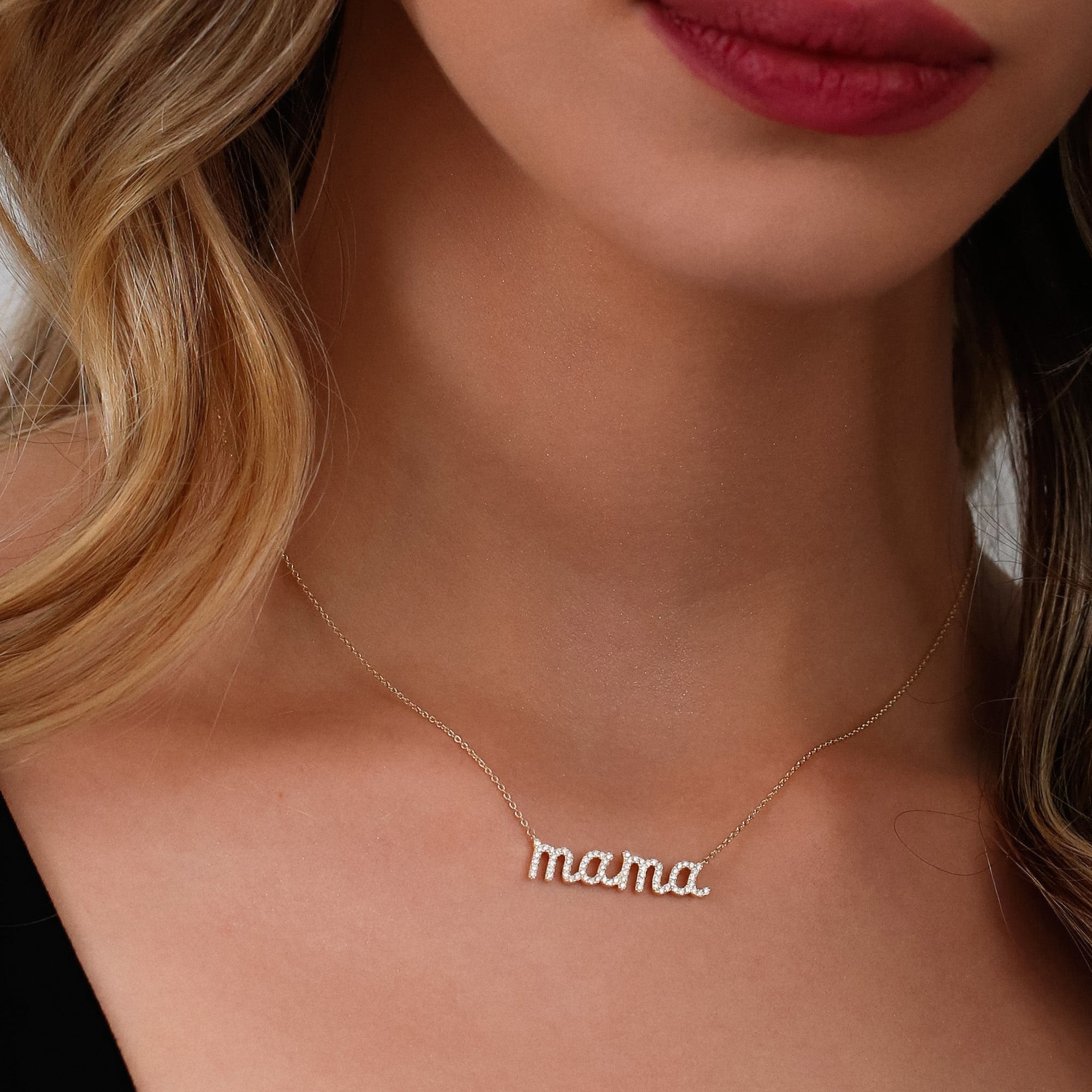 OBFJ1419 - 14k Diamond Script Mama Necklace 3