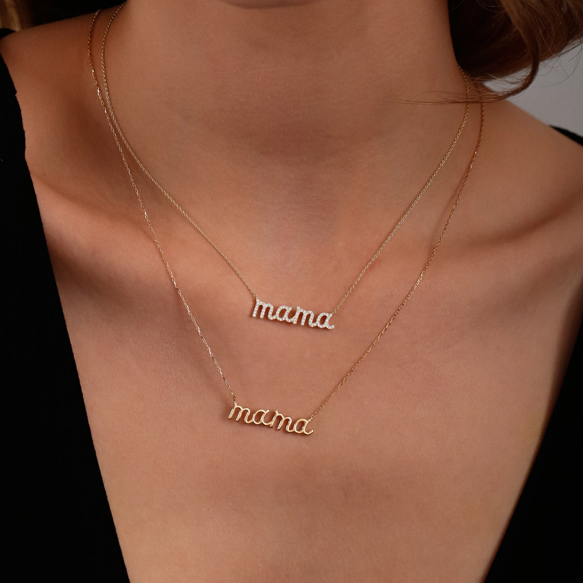 OBFJ1419 - 14k Diamond Script Mama Necklace 5