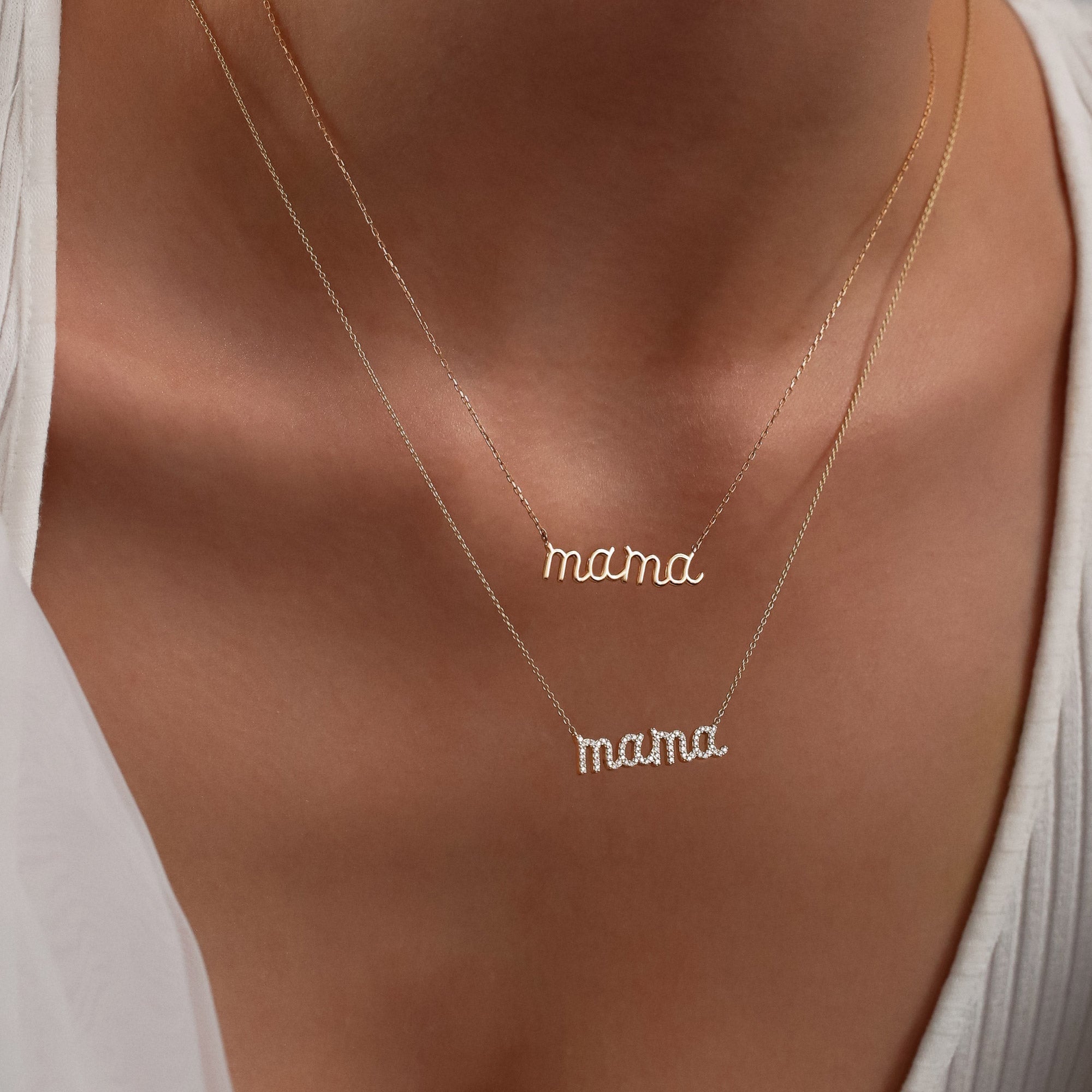 OBFJ1419 - 14k Diamond Script Mama Necklace 4