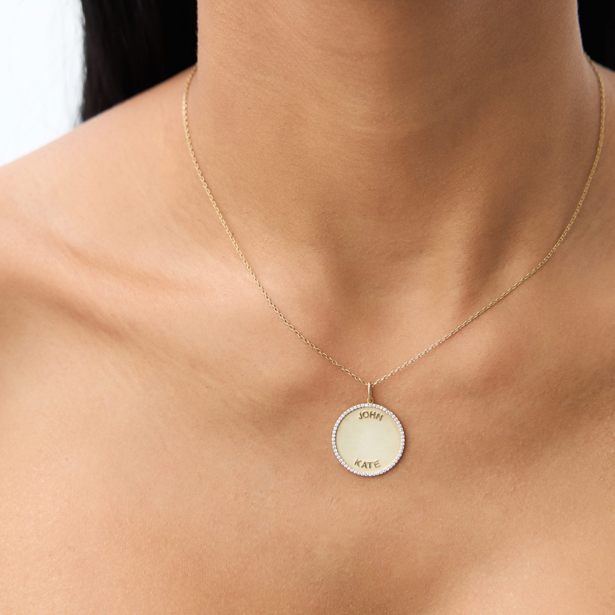 OBFJ1084 - 14k Personalized Diamond Medallion Necklace 5
