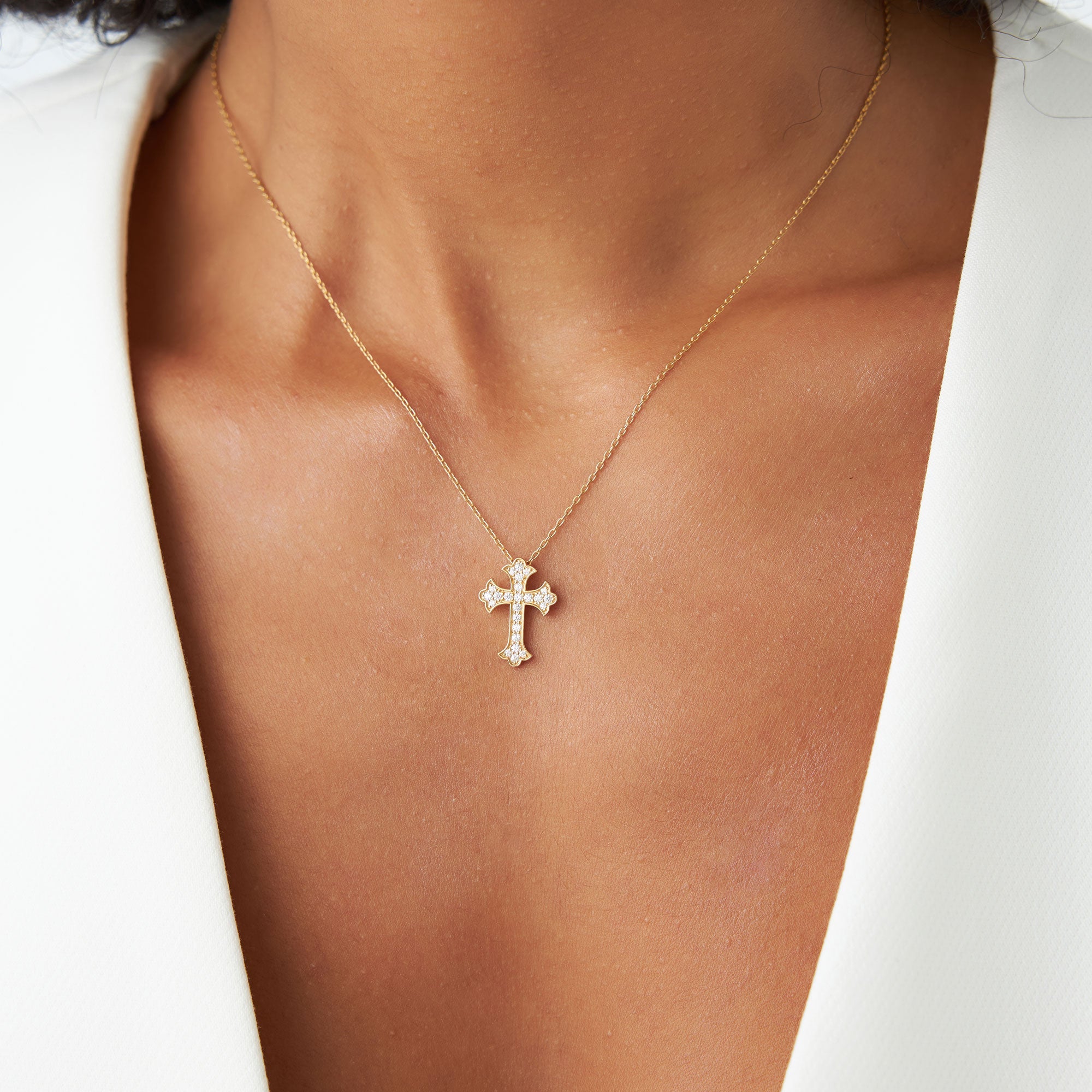 OBFJ1134 - 14k Pave Setting Gothic Diamond Cross 5