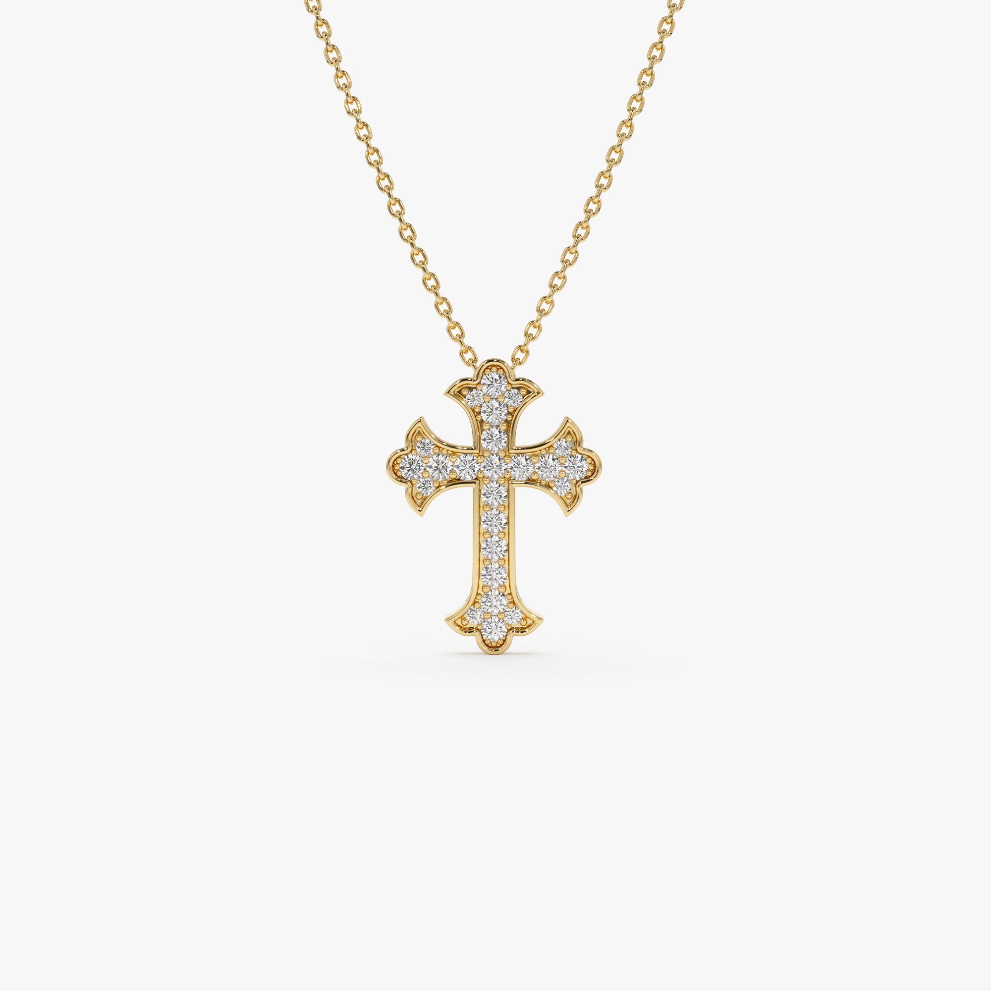 OBFJ1134 - 14k Pave Setting Gothic Diamond Cross 1