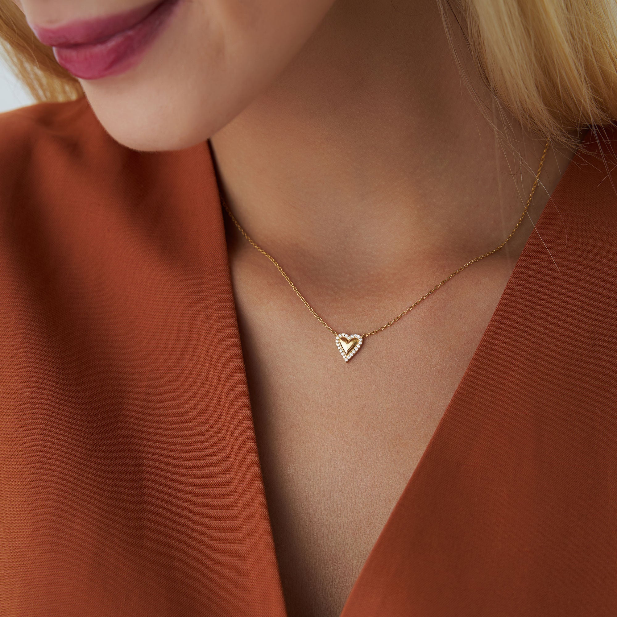 OBFJ1241 - 14K Diamond Puffed Heart Love Necklace 3