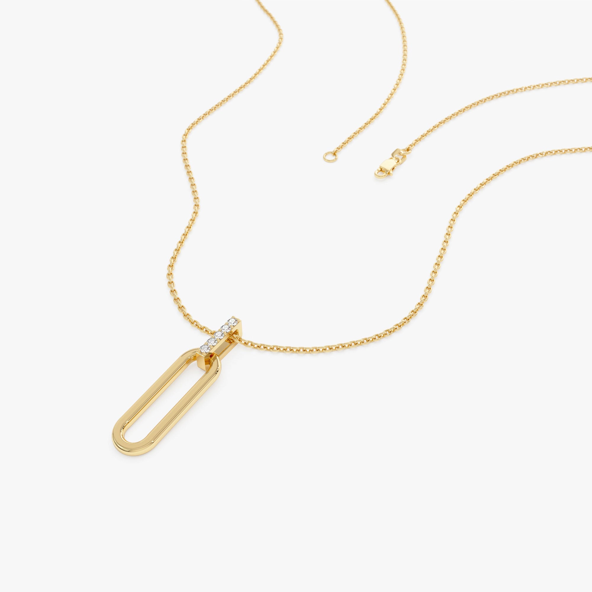 OBFJ1233 - 14k Gold Paper Clip Link Pendant Necklace 6