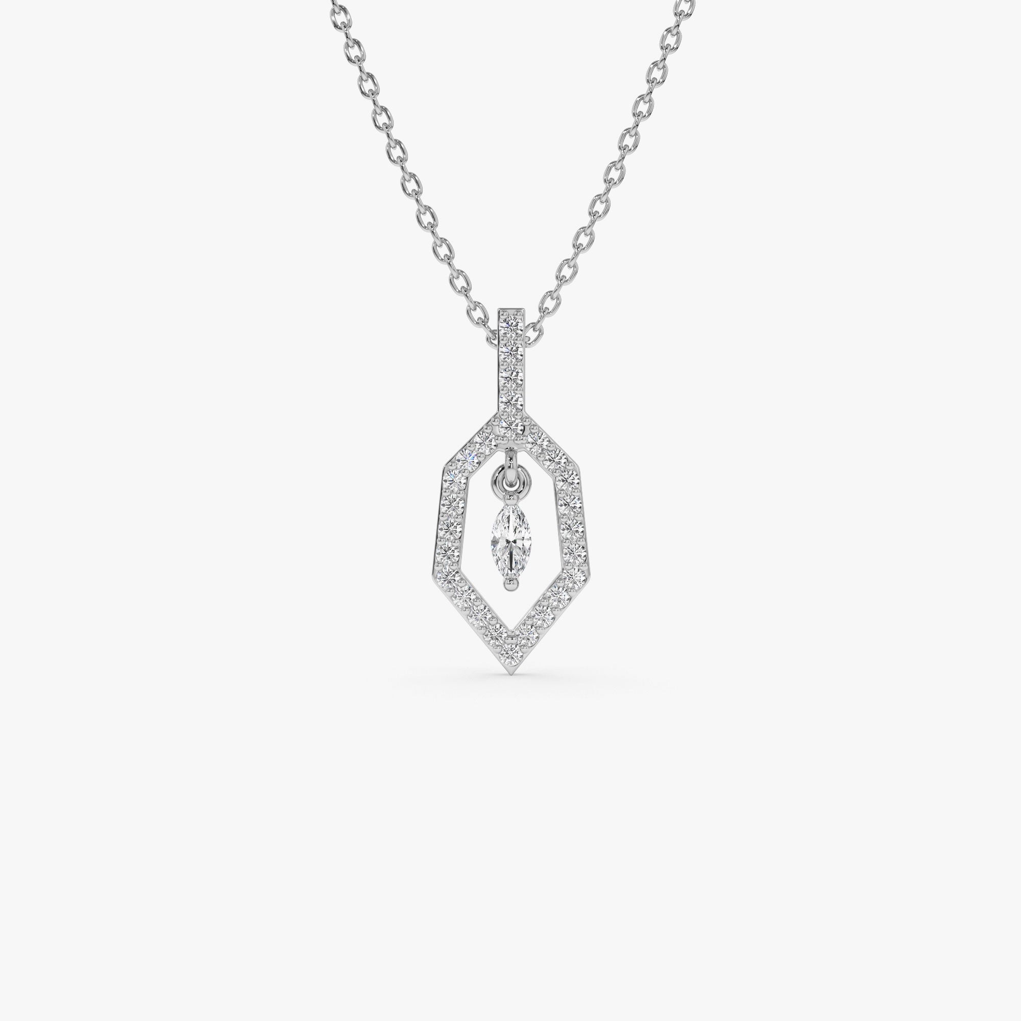 OBFJ1235 - 14k Marquise Shape Dangle Diamond Necklace 6