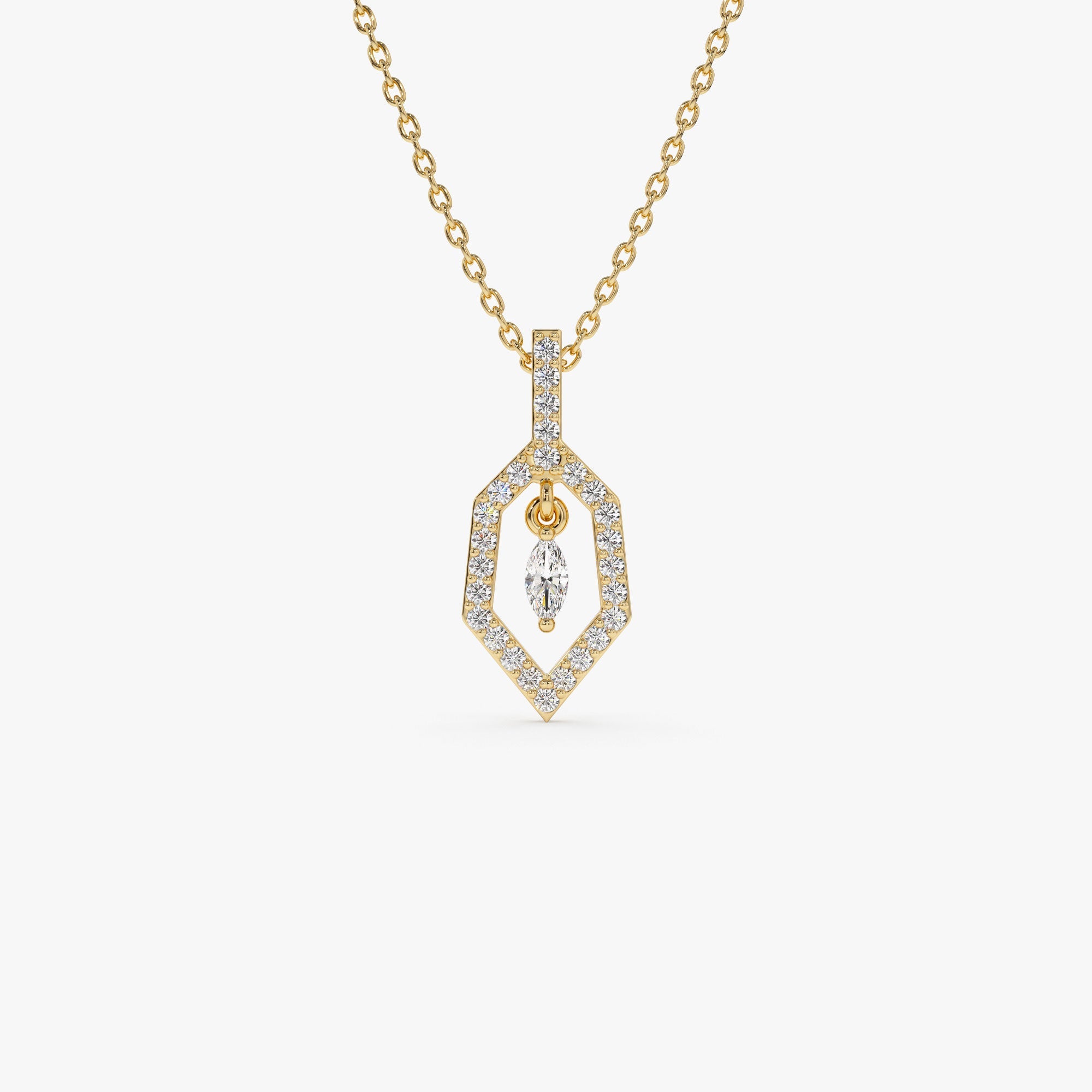 OBFJ1235 - 14k Marquise Shape Dangle Diamond Necklace 1
