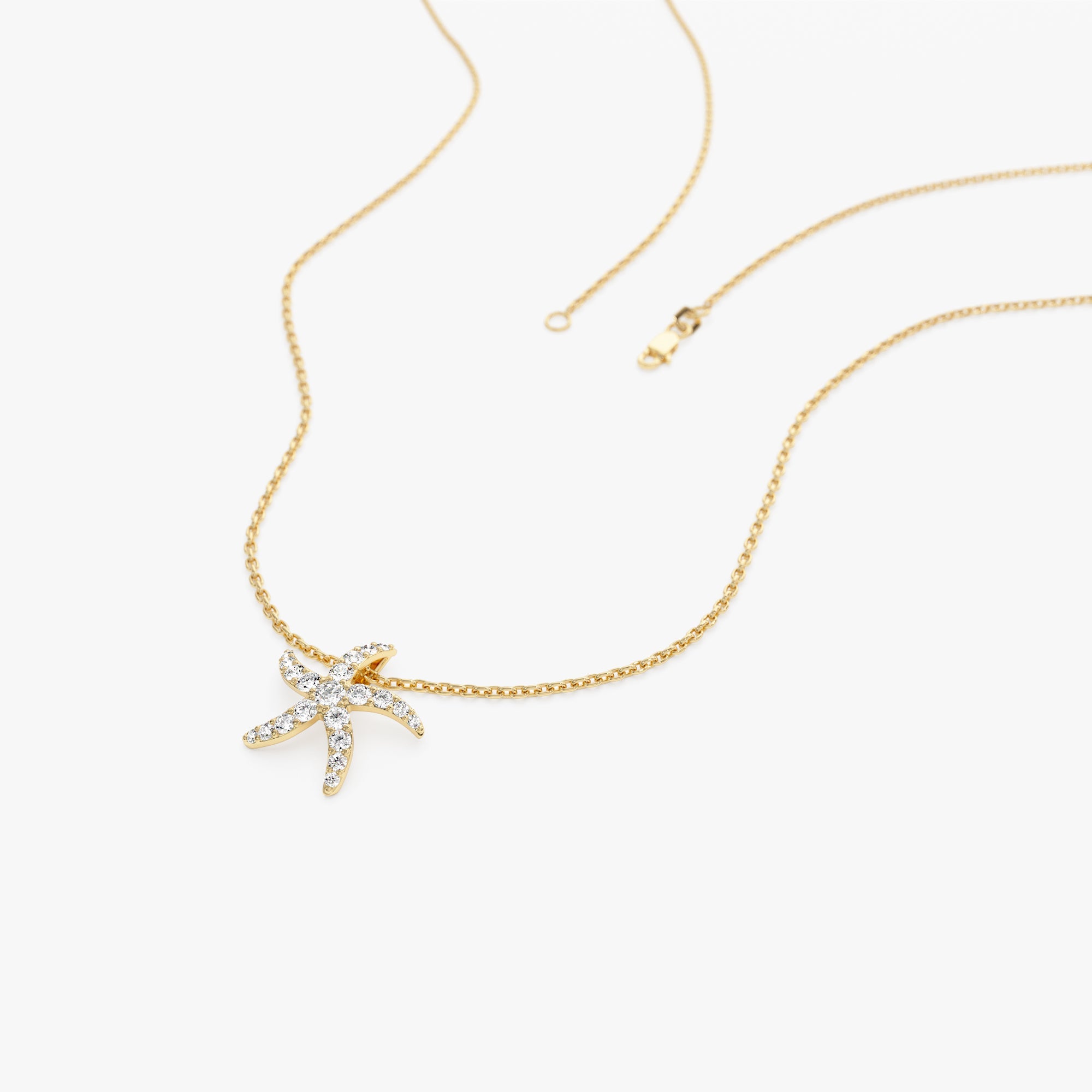OBFJ1291 - 14k Gold Diamond Starfish Charm Pendant 7