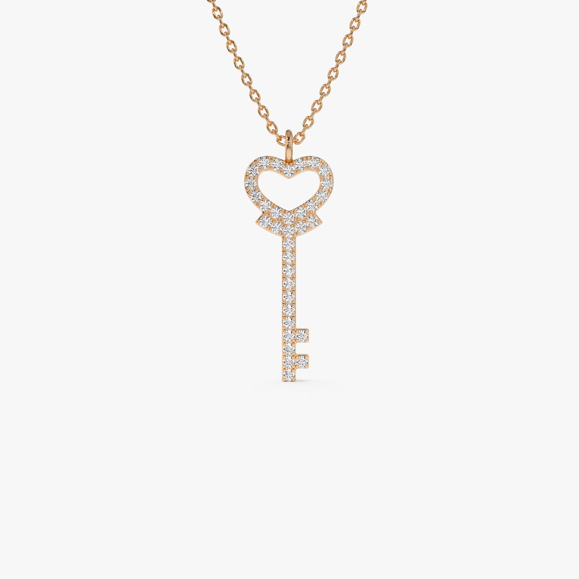 OBFJ1108 - 14k Diamond Heart-Key Pendant Necklace 5