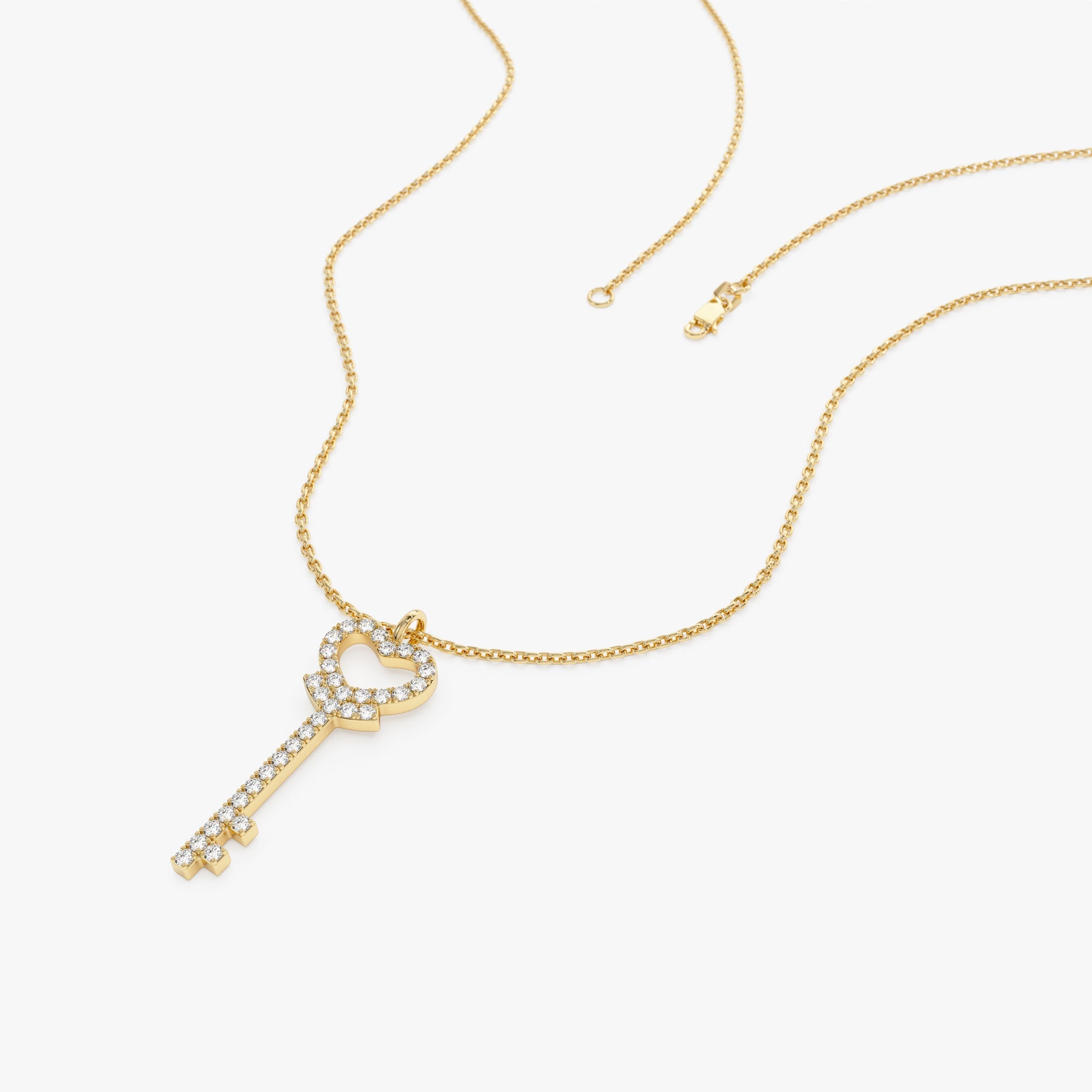 OBFJ1108 - 14k Diamond Heart-Key Pendant Necklace 7