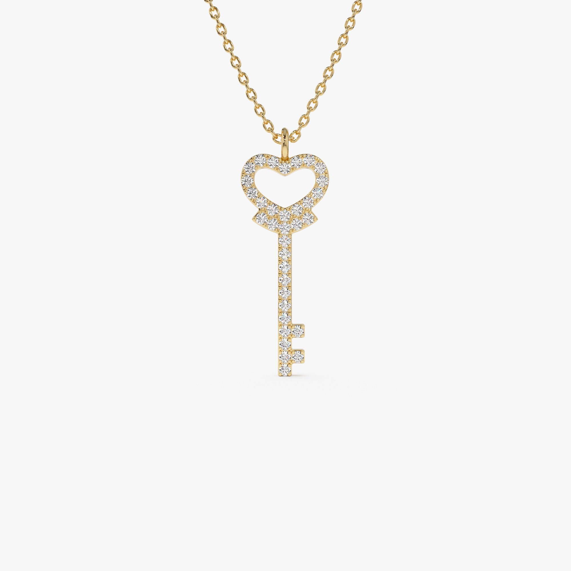 OBFJ1108 - 14k Diamond Heart-Key Pendant Necklace 1