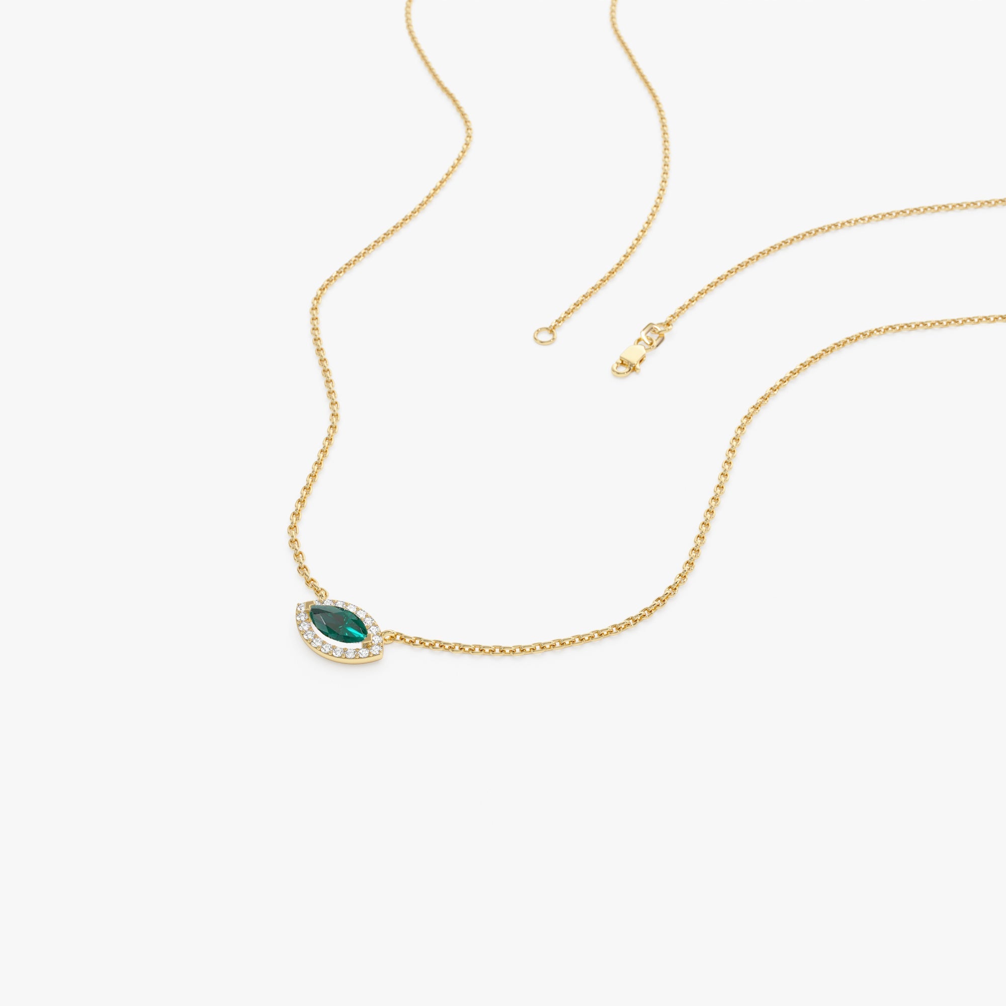 OBFJ1205 - 14k Marquise Emerald with Halo Diamond Setting 6