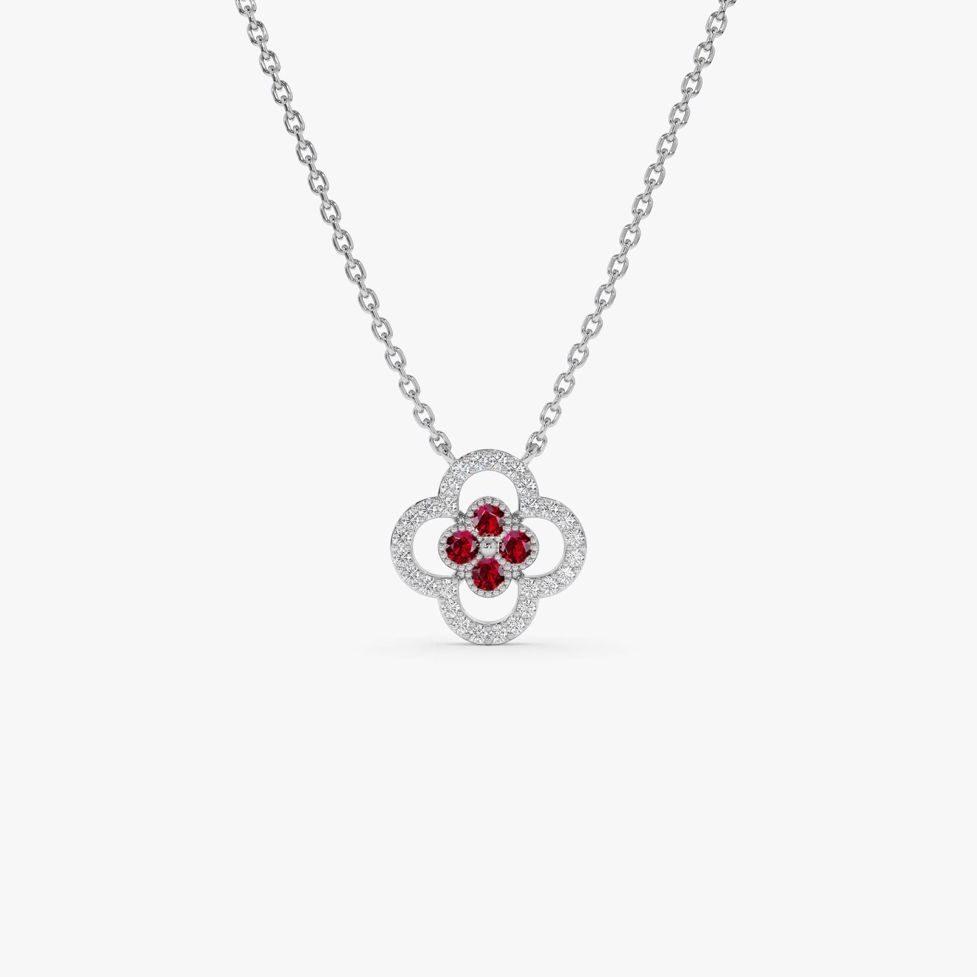 OBFJ0910 - 14k Ruby Clover Necklace in Halo Setting 7