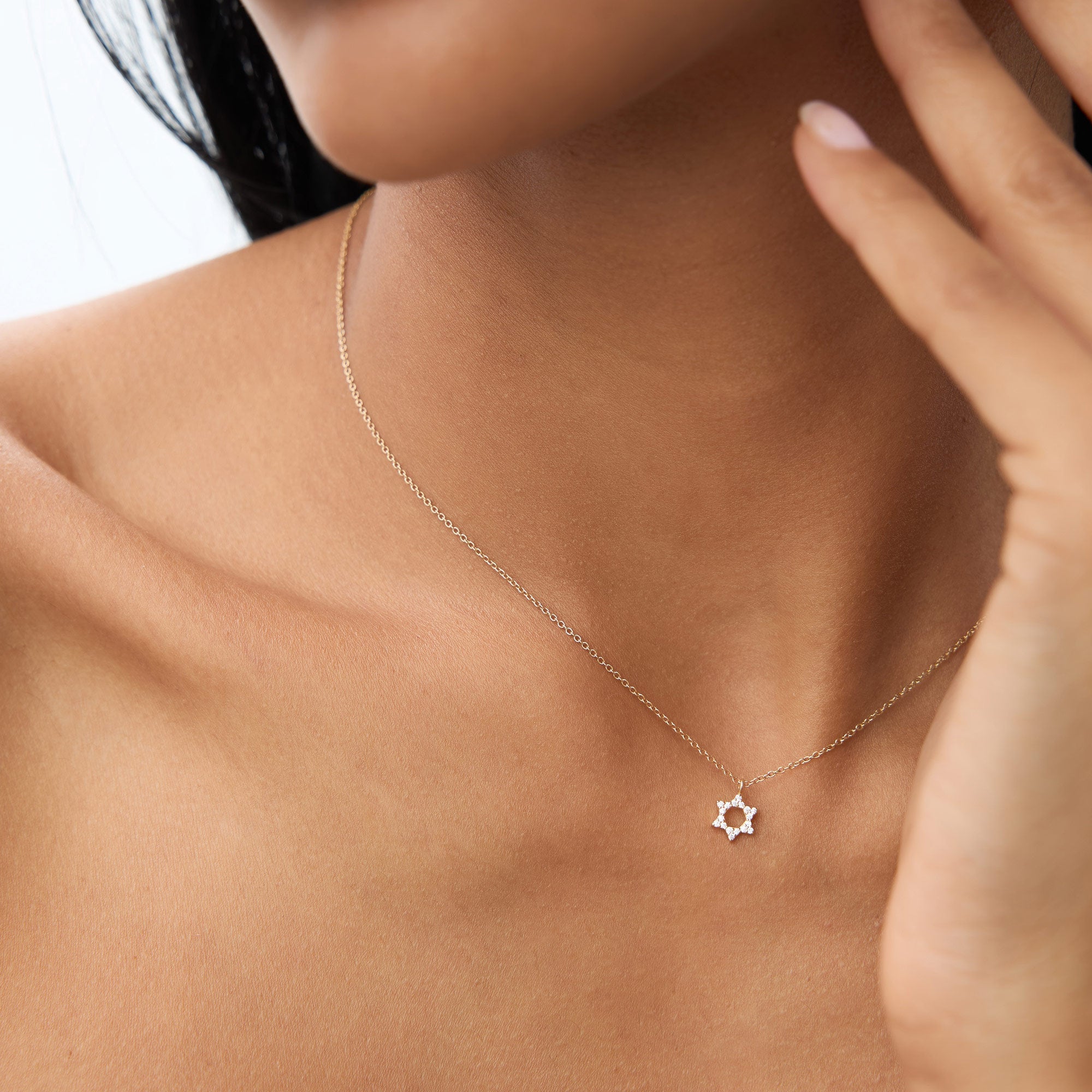 OBFJ0956 - 14K Gold Star of David Diamond Necklace 6