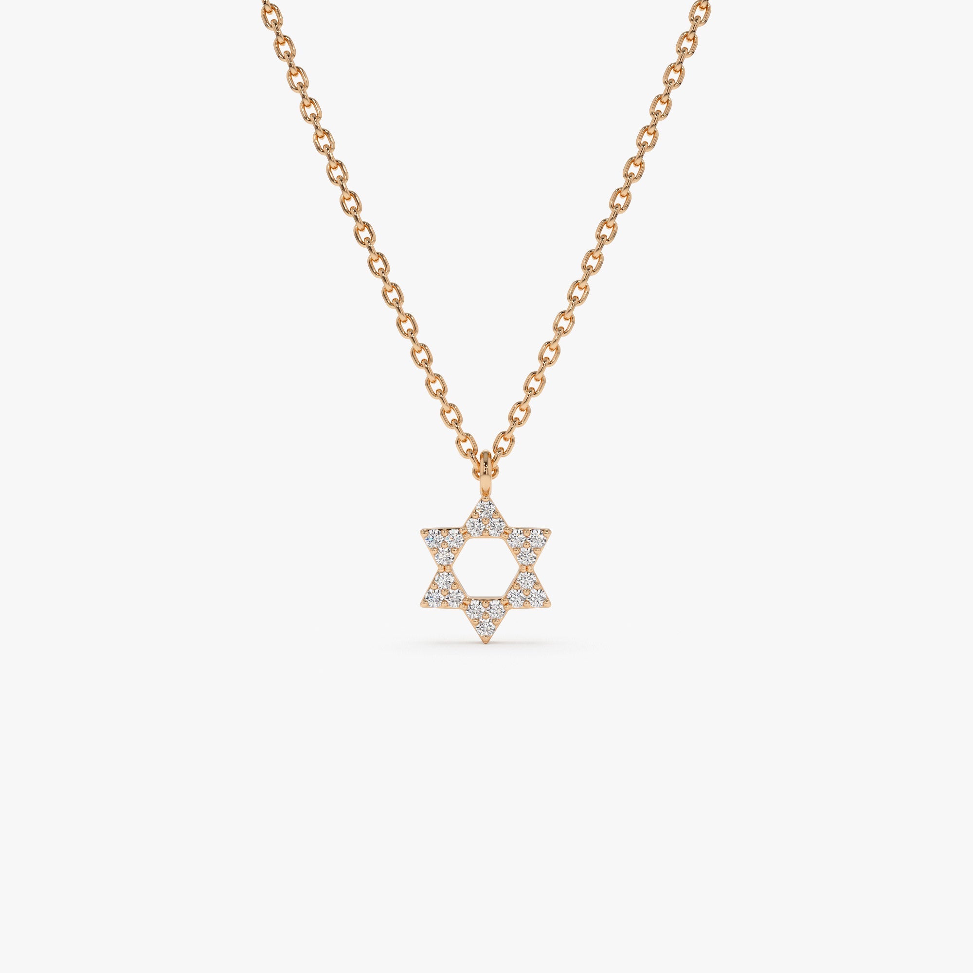 OBFJ0956 - 14K Gold Star of David Diamond Necklace 8
