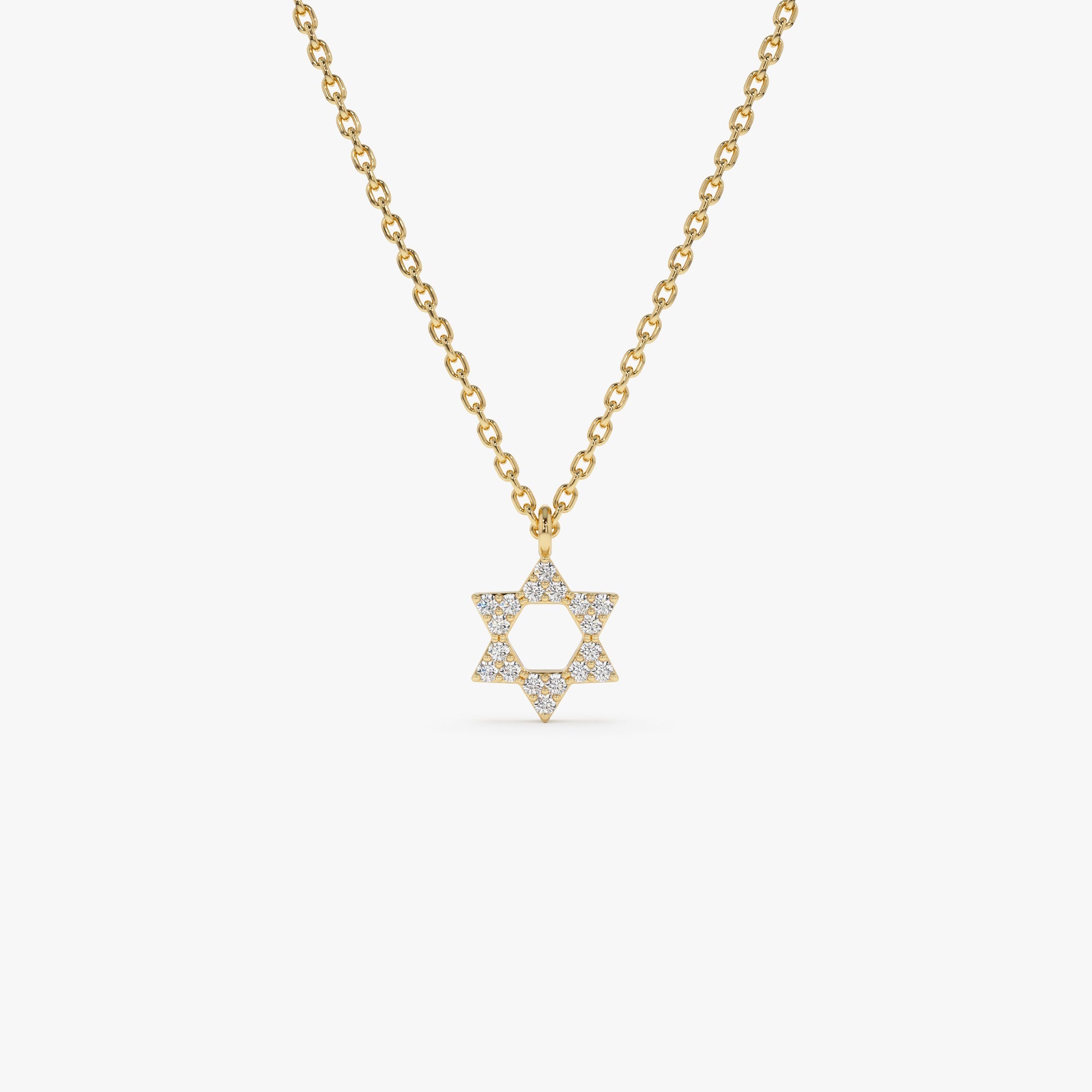 OBFJ0956 - 14K Gold Star of David Diamond Necklace 1