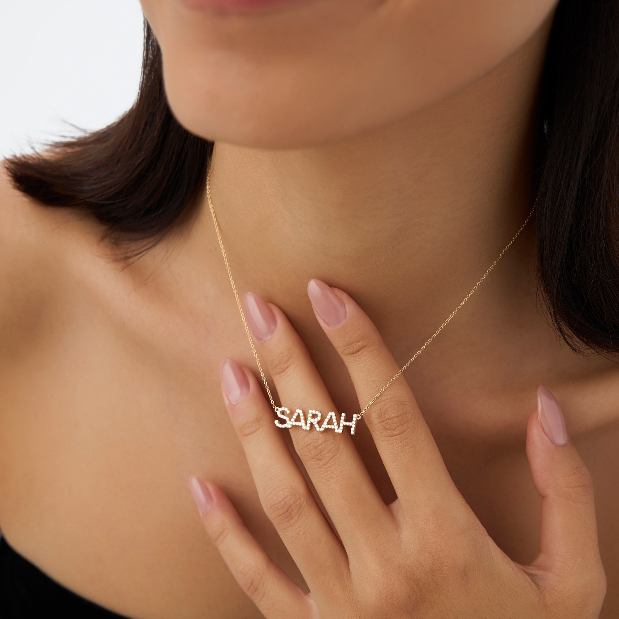 OBFJ0995 - 14K Dainty Layering Diamond Name Necklace 4