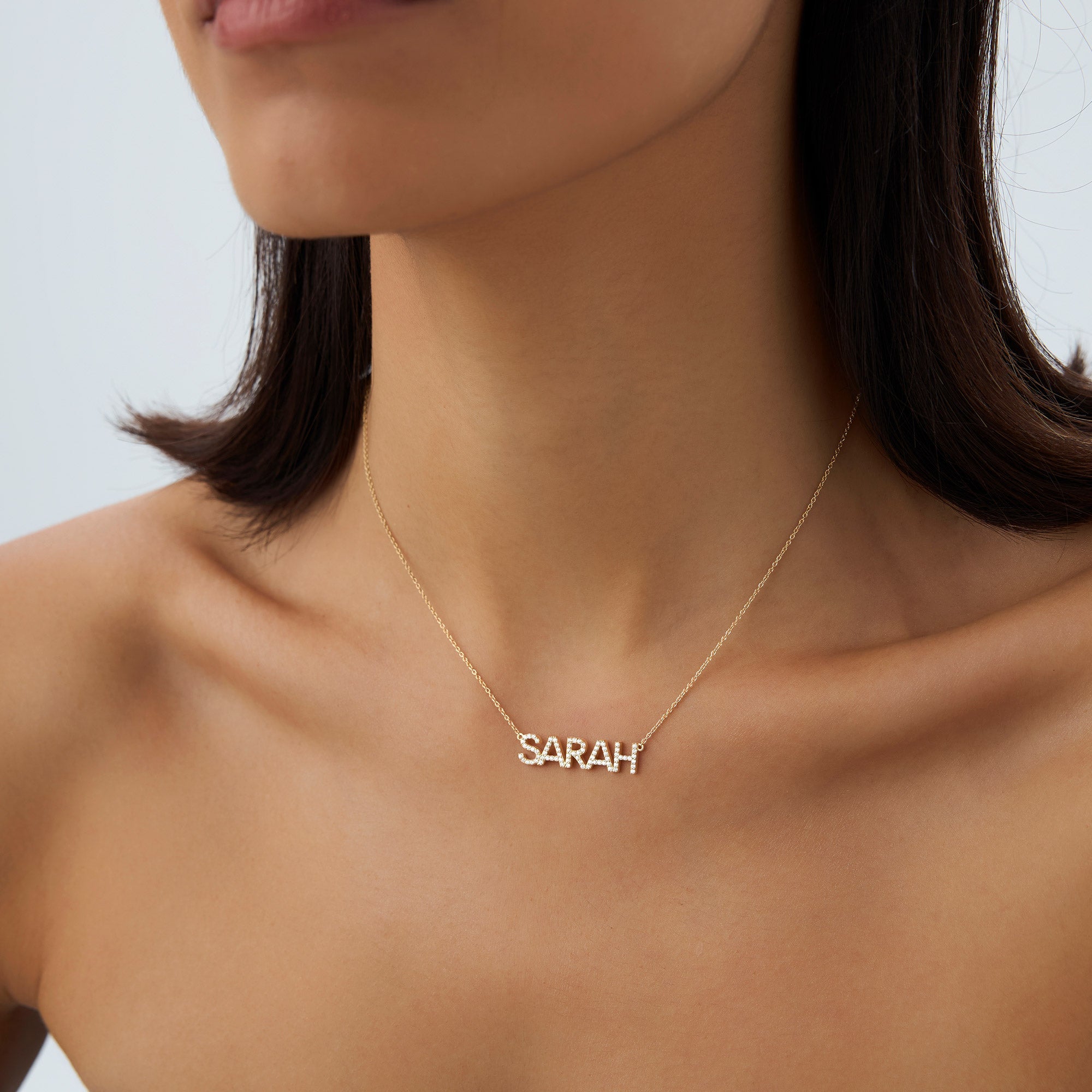 OBFJ0995 - 14K Dainty Layering Diamond Name Necklace 3