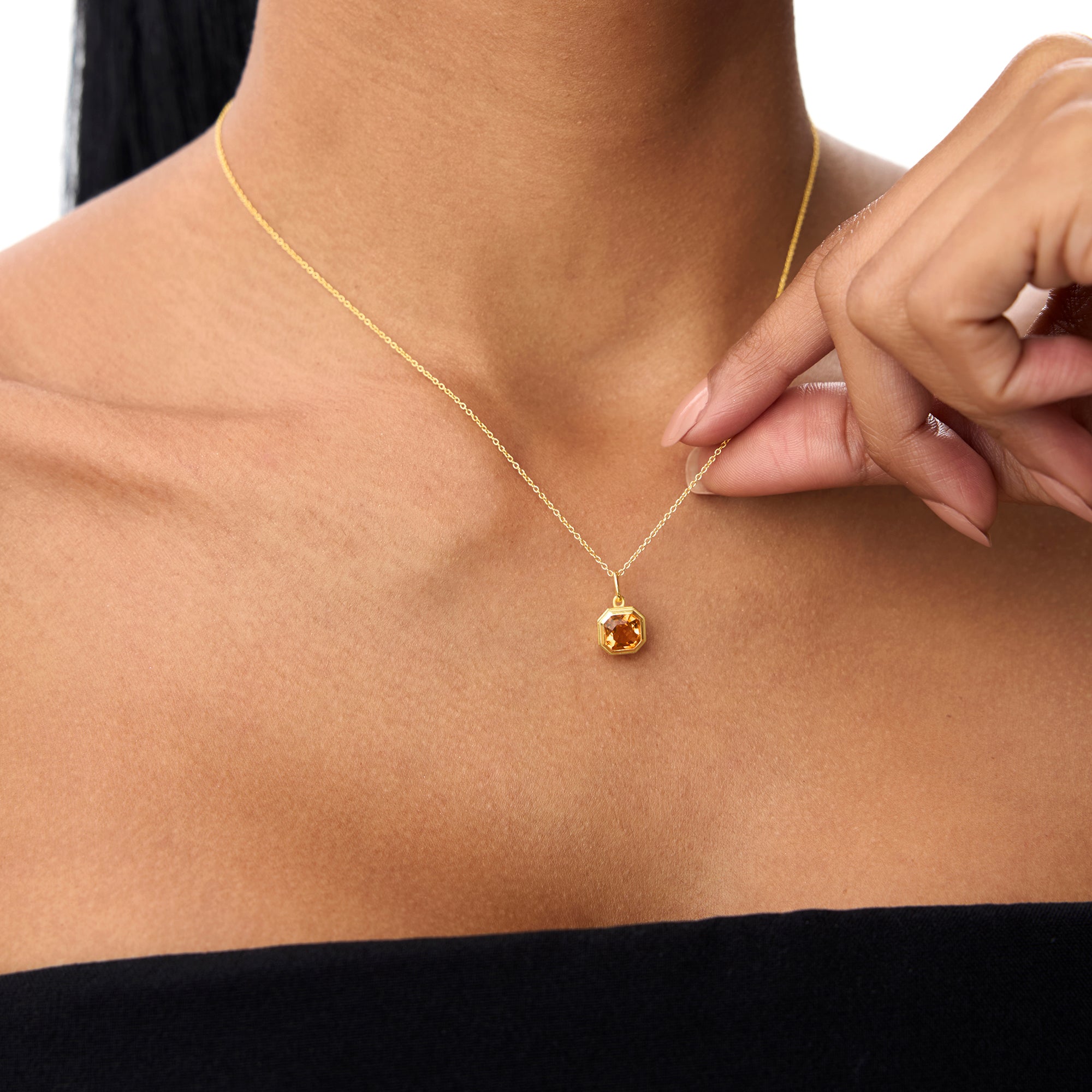 OBFJ0822 - 14K Asscher Cut Bezel Set Citrine Necklace 2