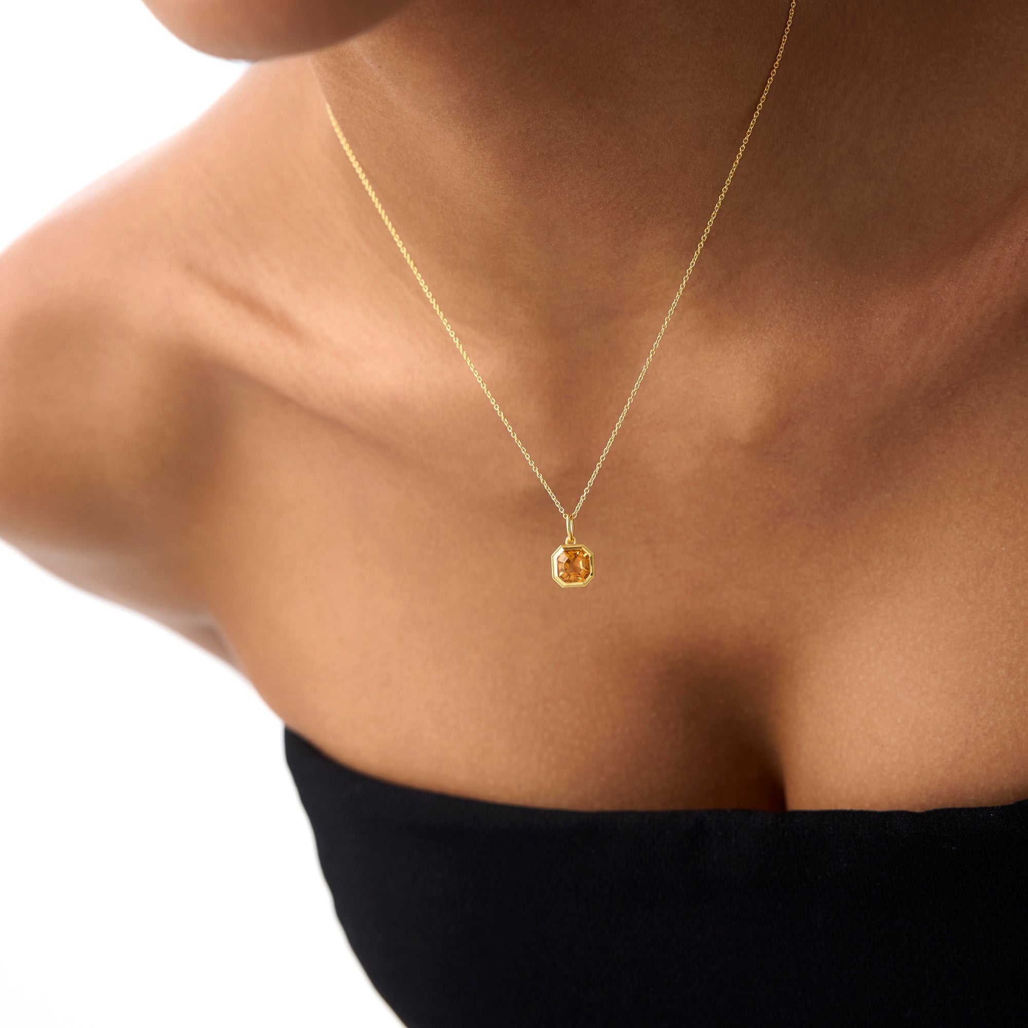 OBFJ0822 - 14K Asscher Cut Bezel Set Citrine Necklace 3