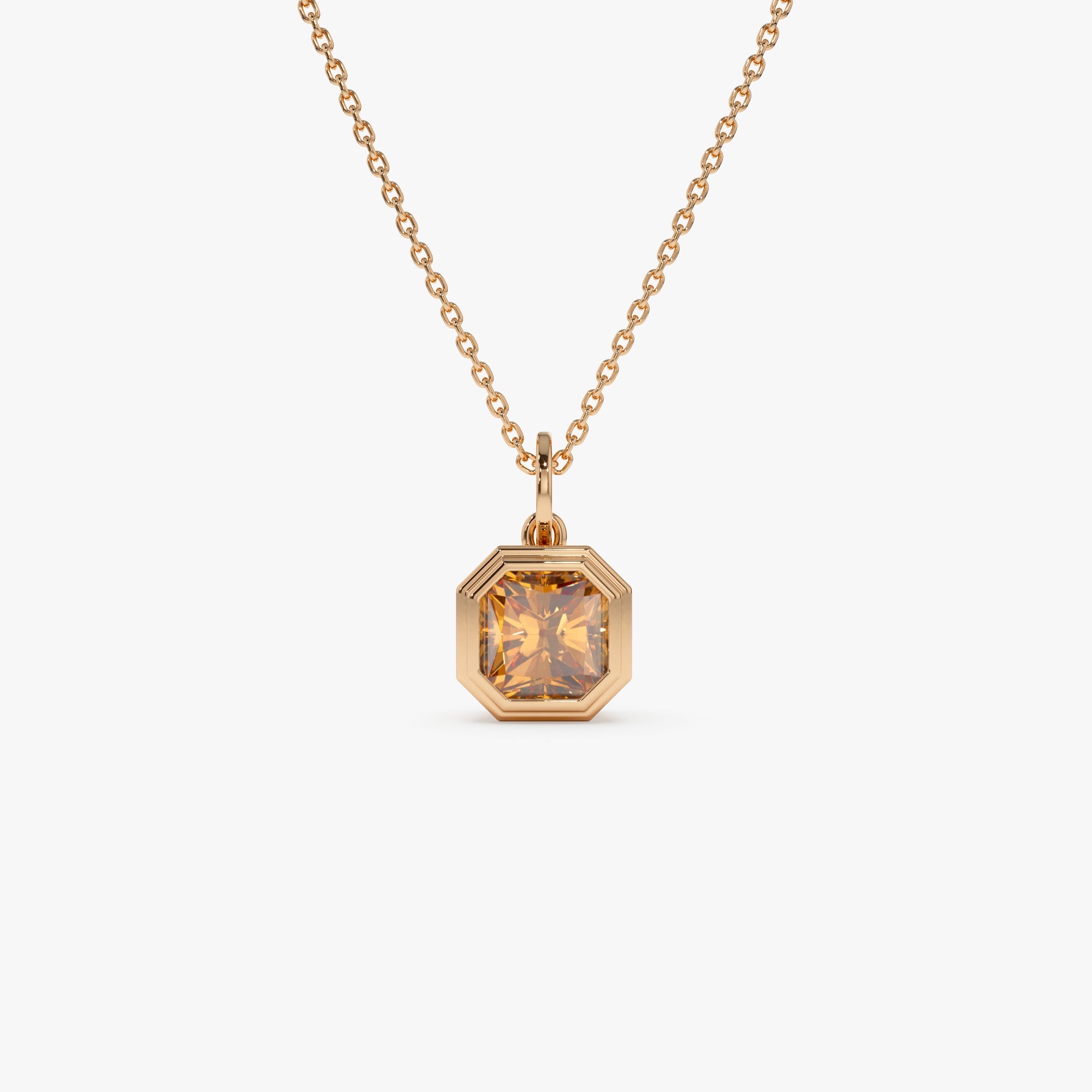 OBFJ0822 - 14K Asscher Cut Bezel Set Citrine Necklace 5