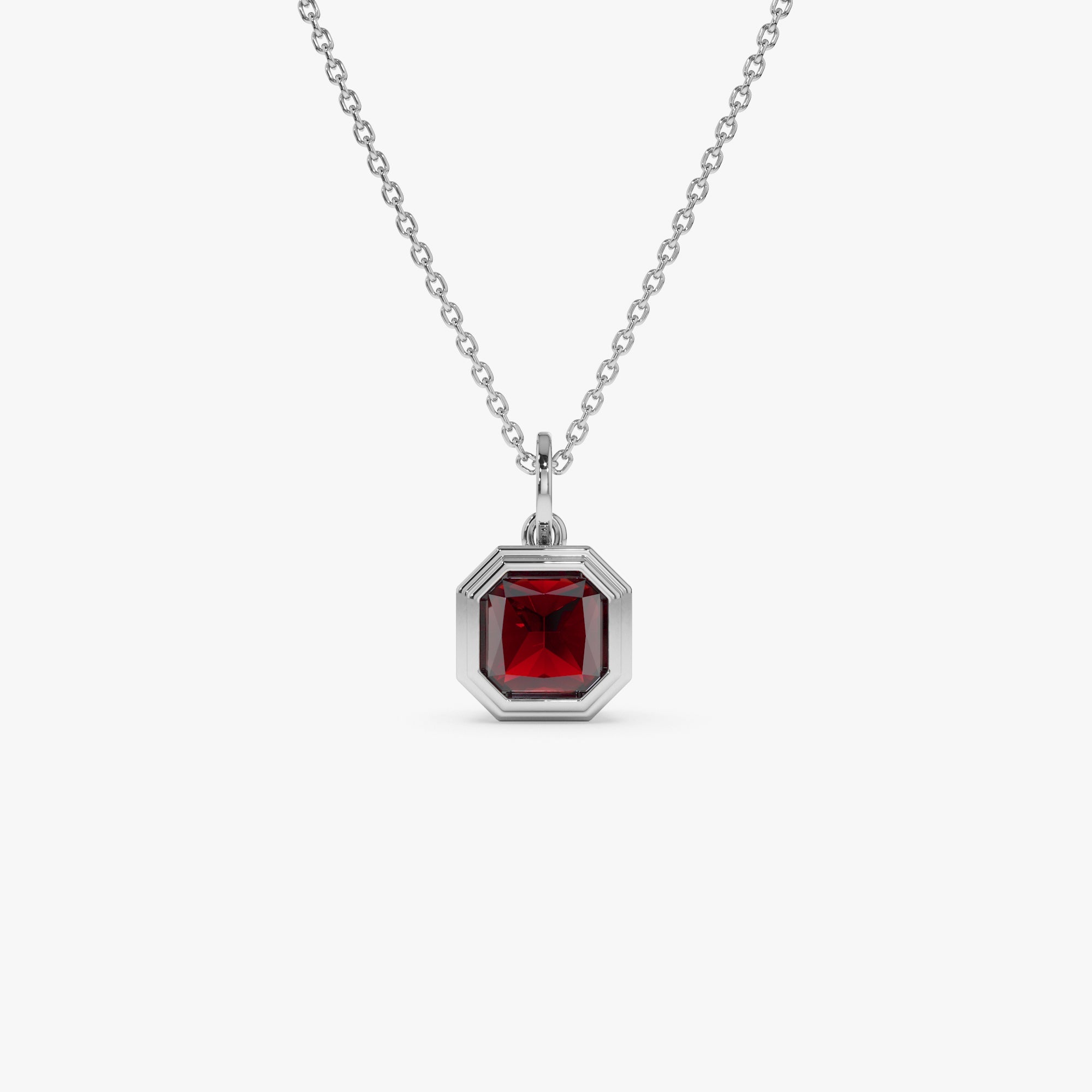 OBFJ0821 - 14K Asscher Cut Bezel Set Garnet Necklace 6