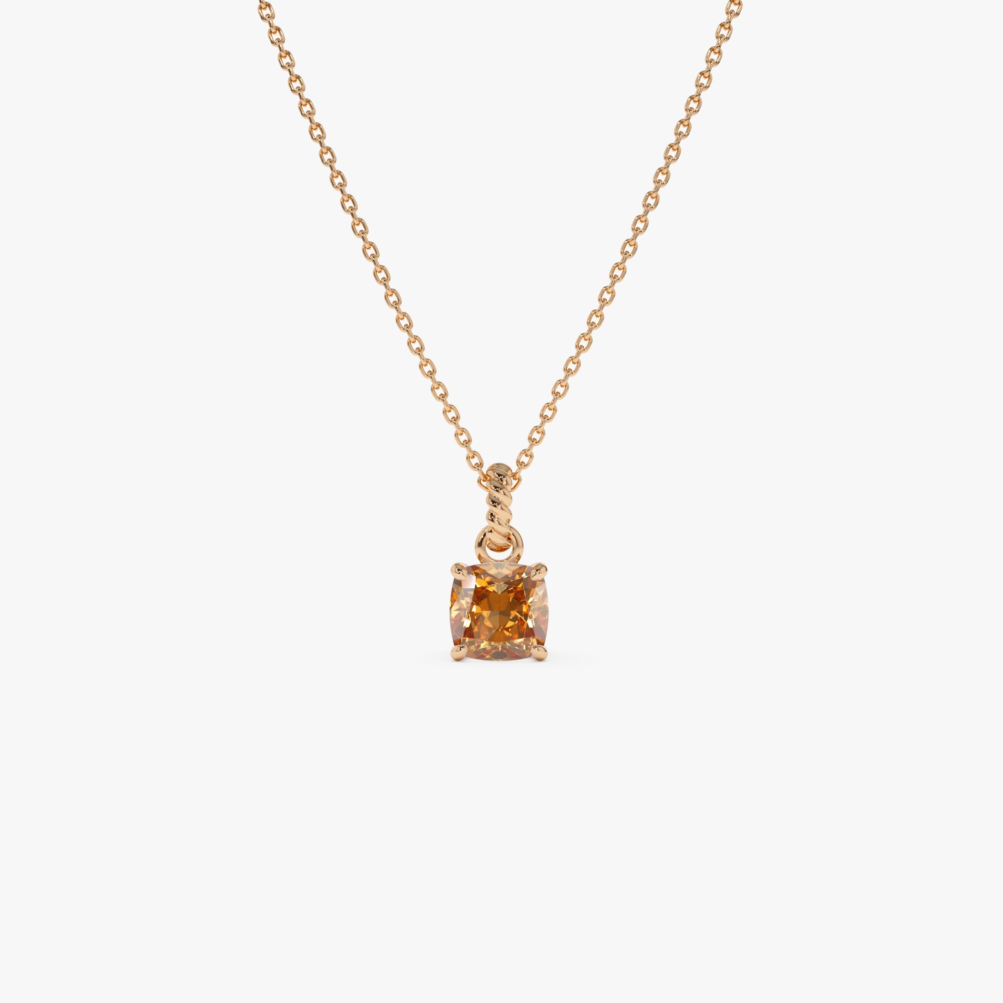 OBFJ0812 - 14K Cushion Cut Citrine Solitaire Necklace 6