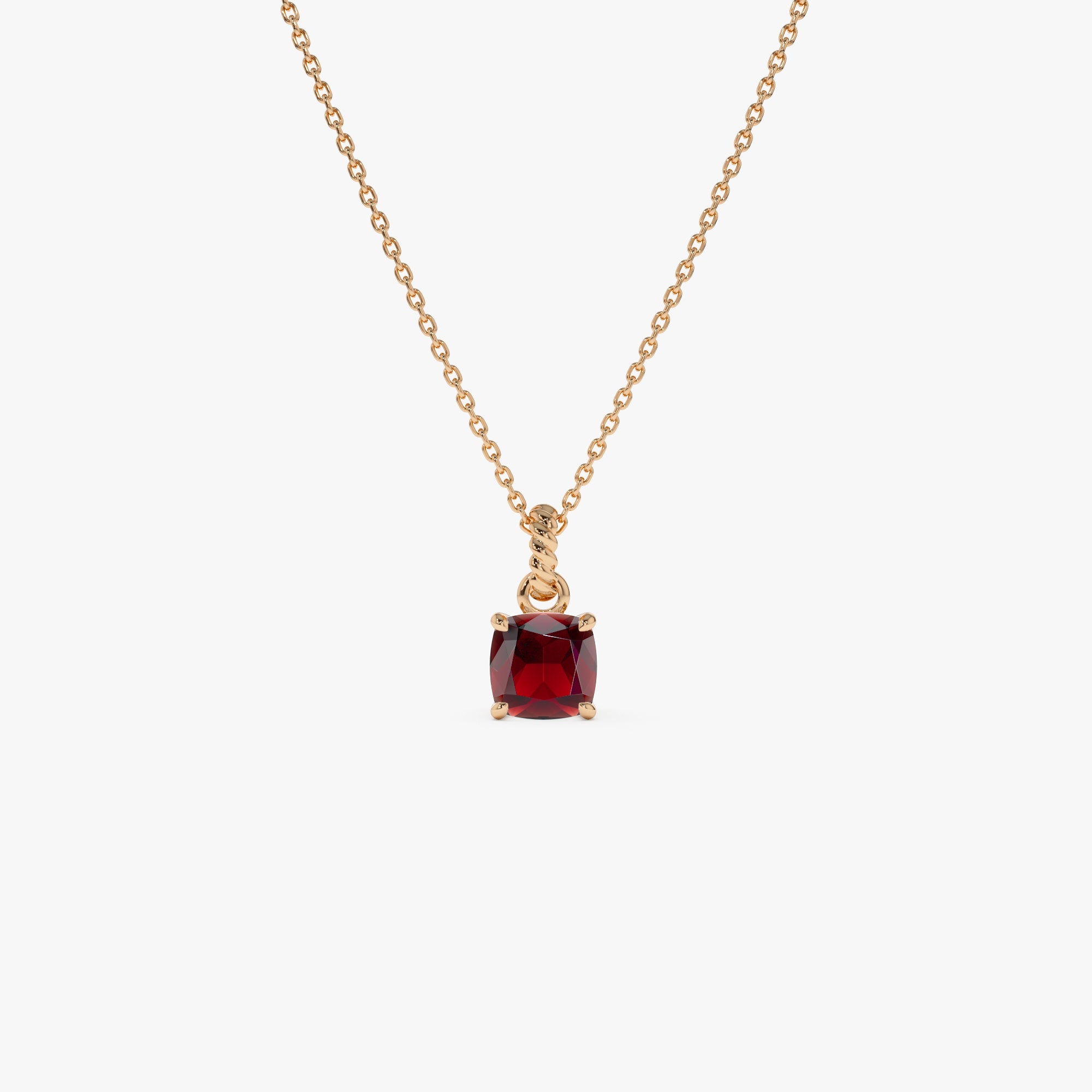 OBFJ0813 - 14K Cushion Cut Garnet Solitaire Necklace 7