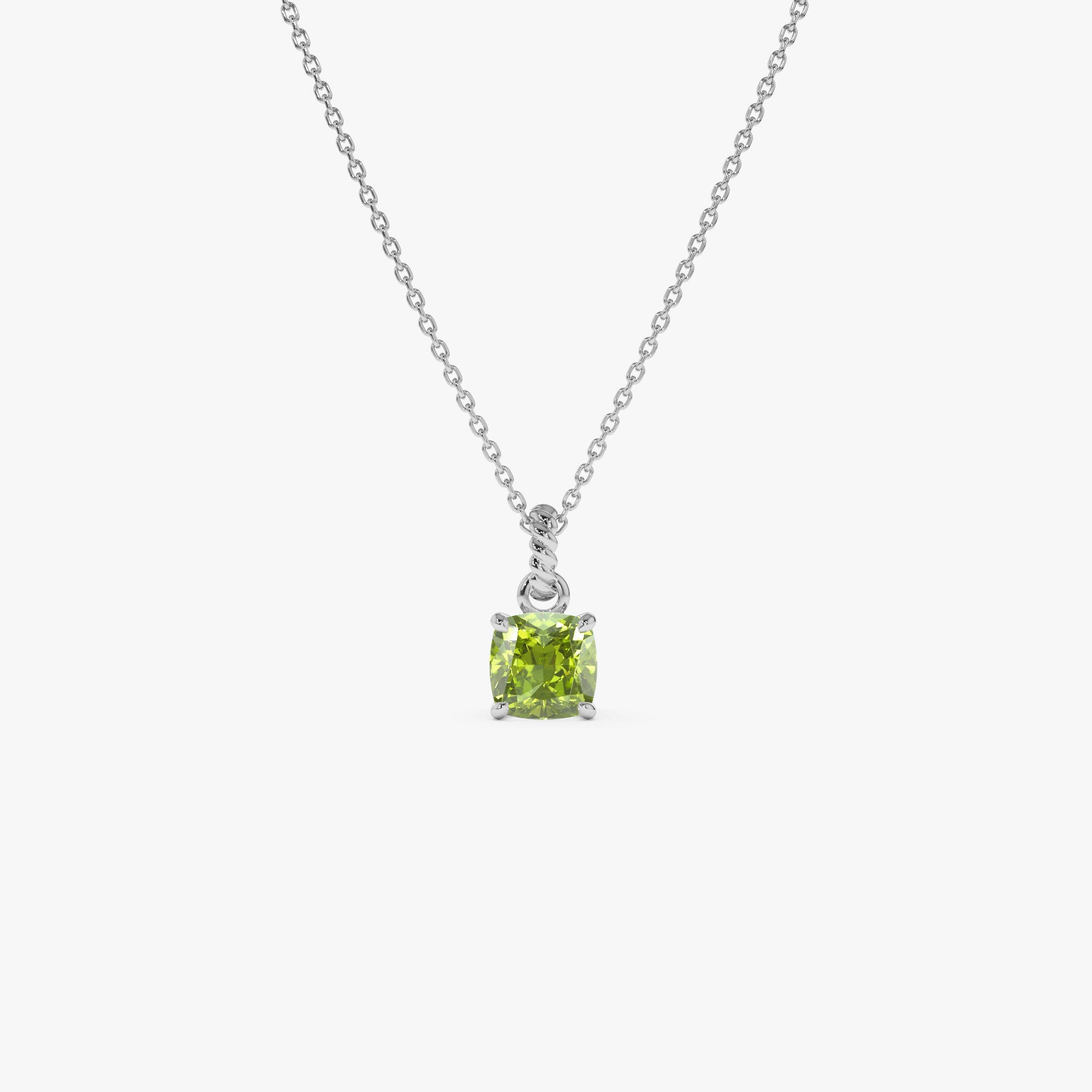 OBFJ0814 - 14K Cushion Cut Peridot Solitaire Necklace 7