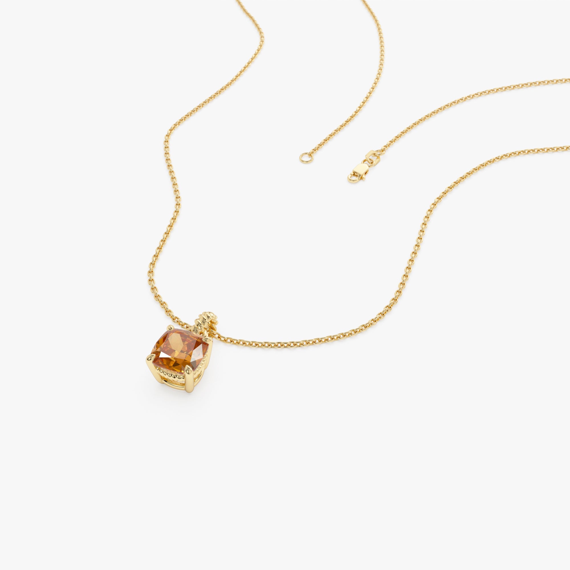 OBFJ0812 - 14K Cushion Cut Citrine Solitaire Necklace 8