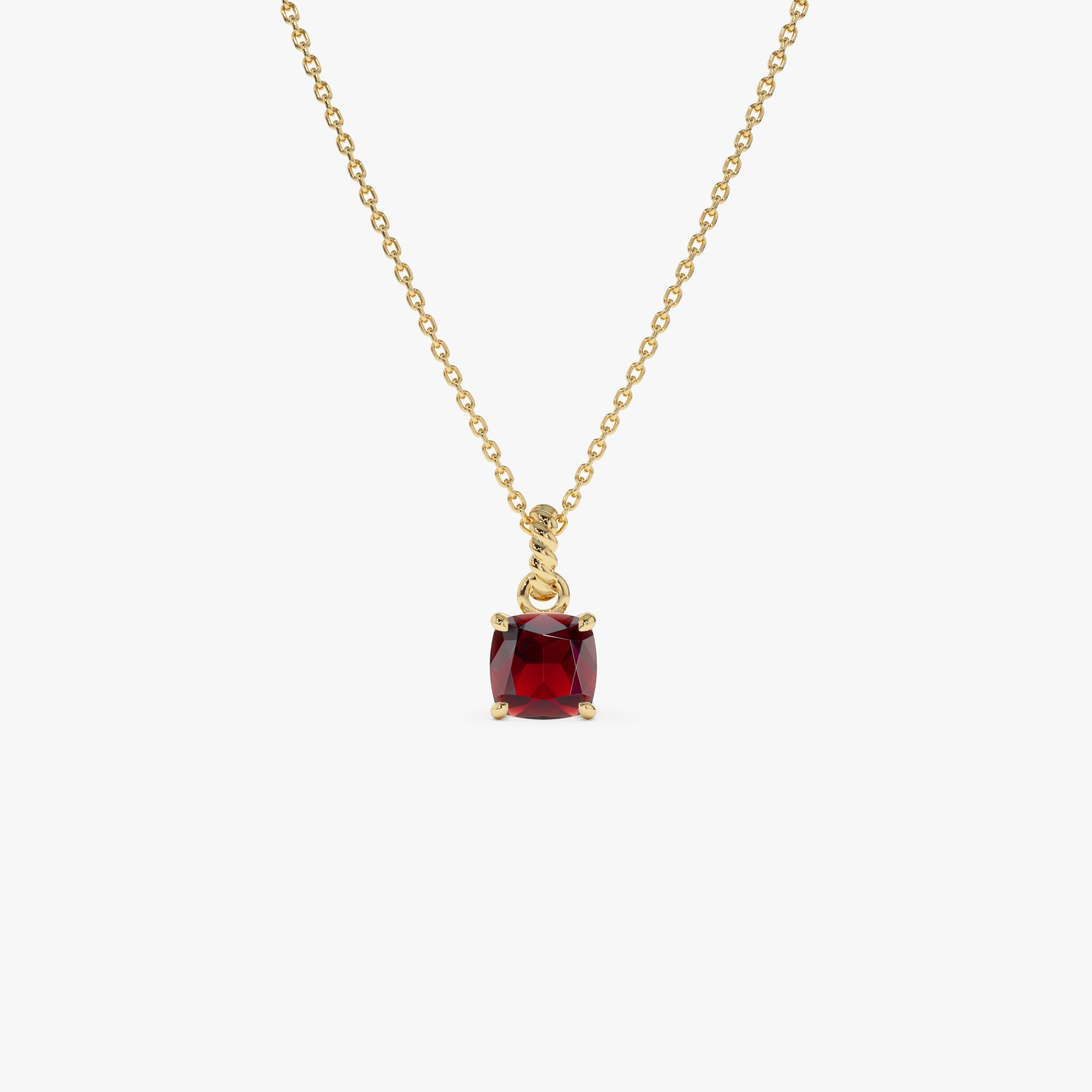 OBFJ0813 - 14K Cushion Cut Garnet Solitaire Necklace 1