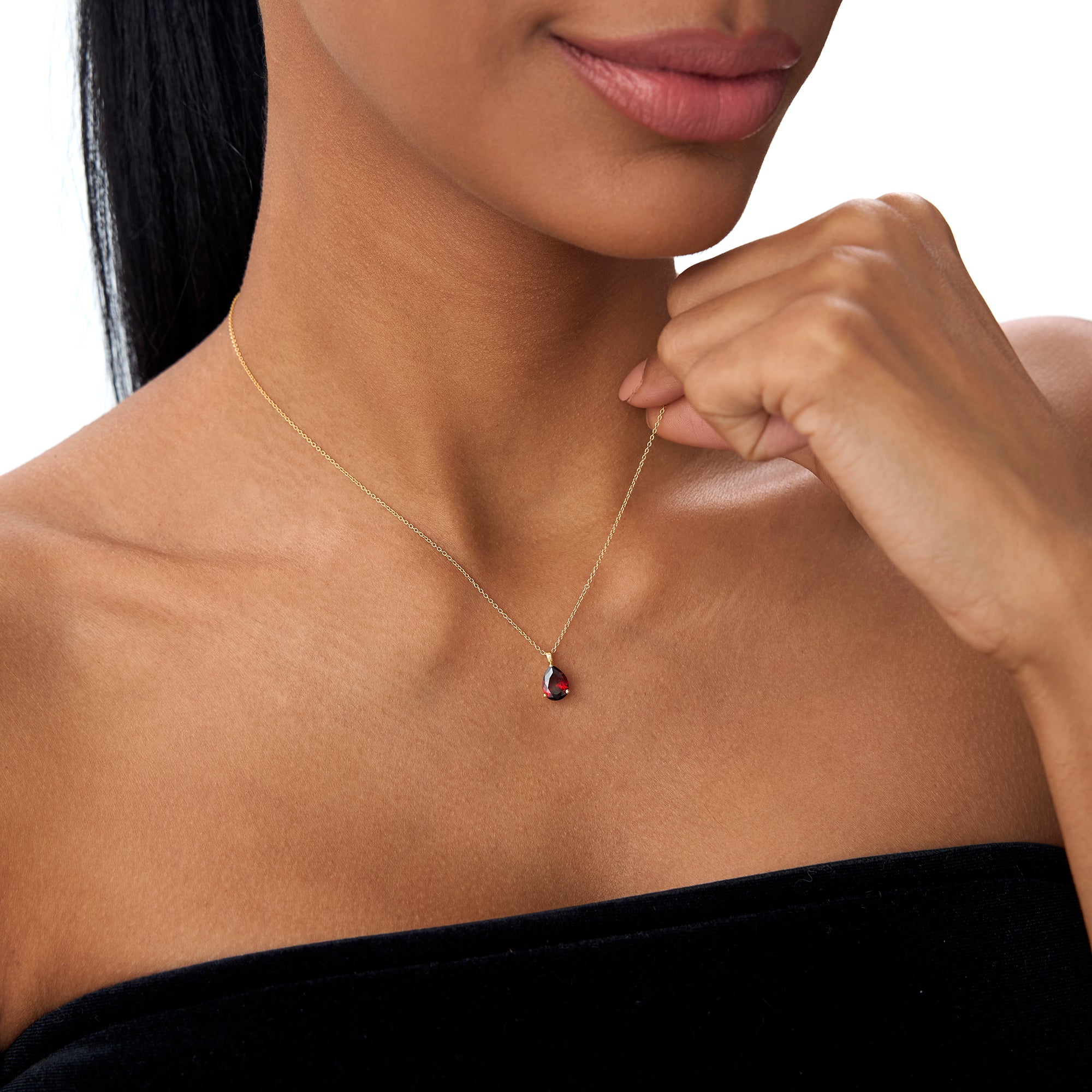 OBFJ0819 - 14k Pear Shape Garnet Solitaire Necklace 4