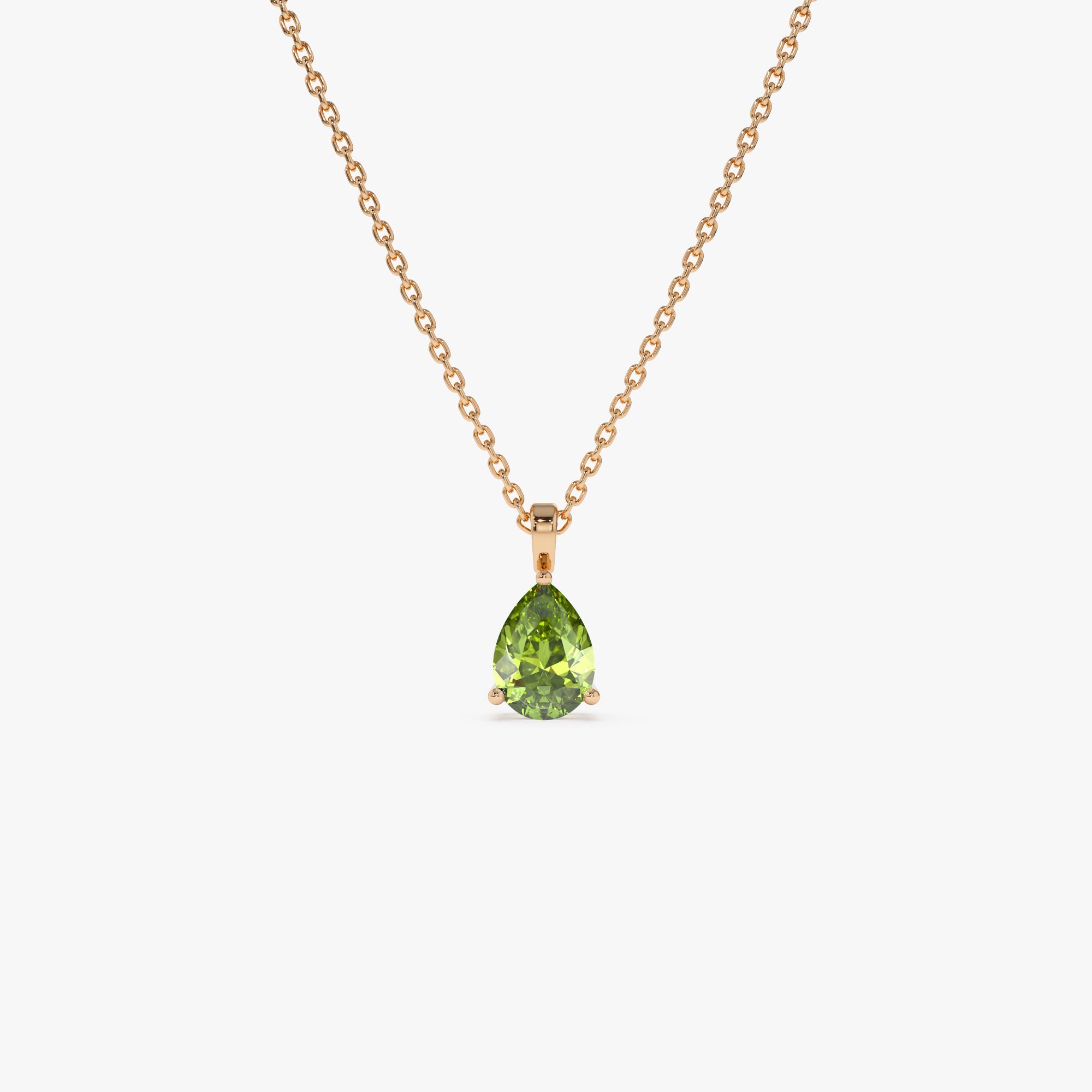 OBFJ0817 - 14k Pear Shape Peridot Solitaire Necklace 5