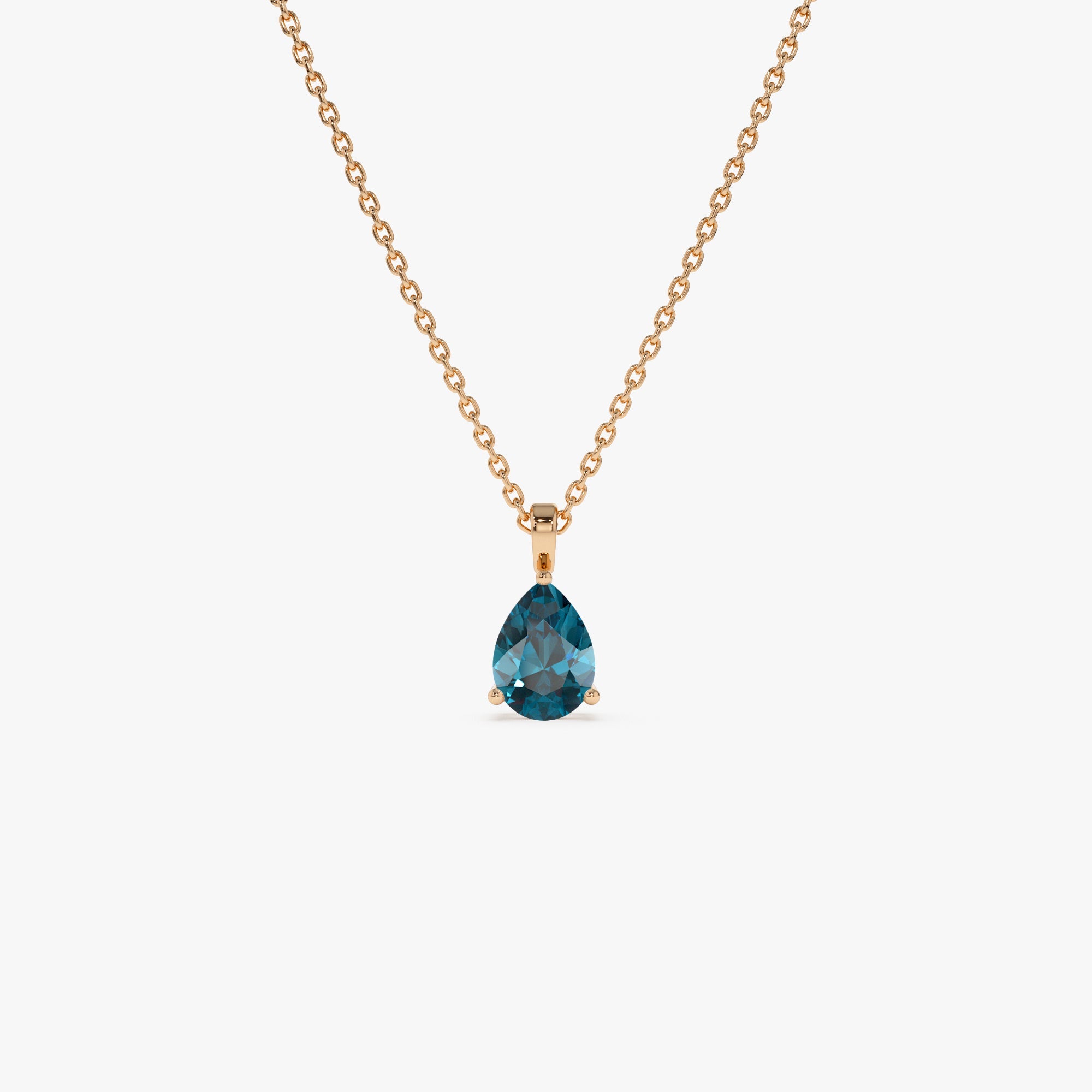 OBFJ0820 - 14k Pear Shape London Blue Topaz Solitaire Necklace 5