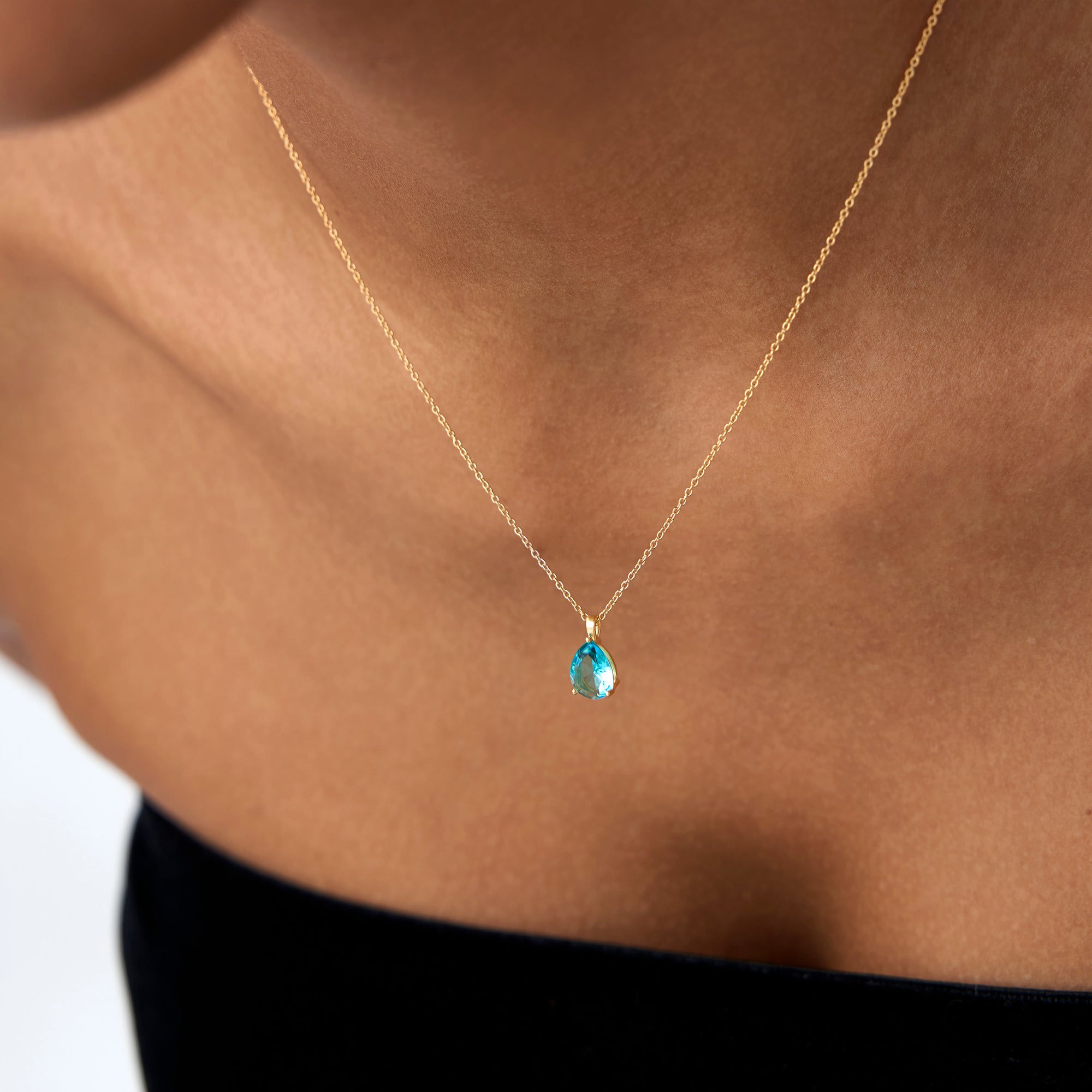 OBFJ0820 - 14k Pear Shape London Blue Topaz Solitaire Necklace 4
