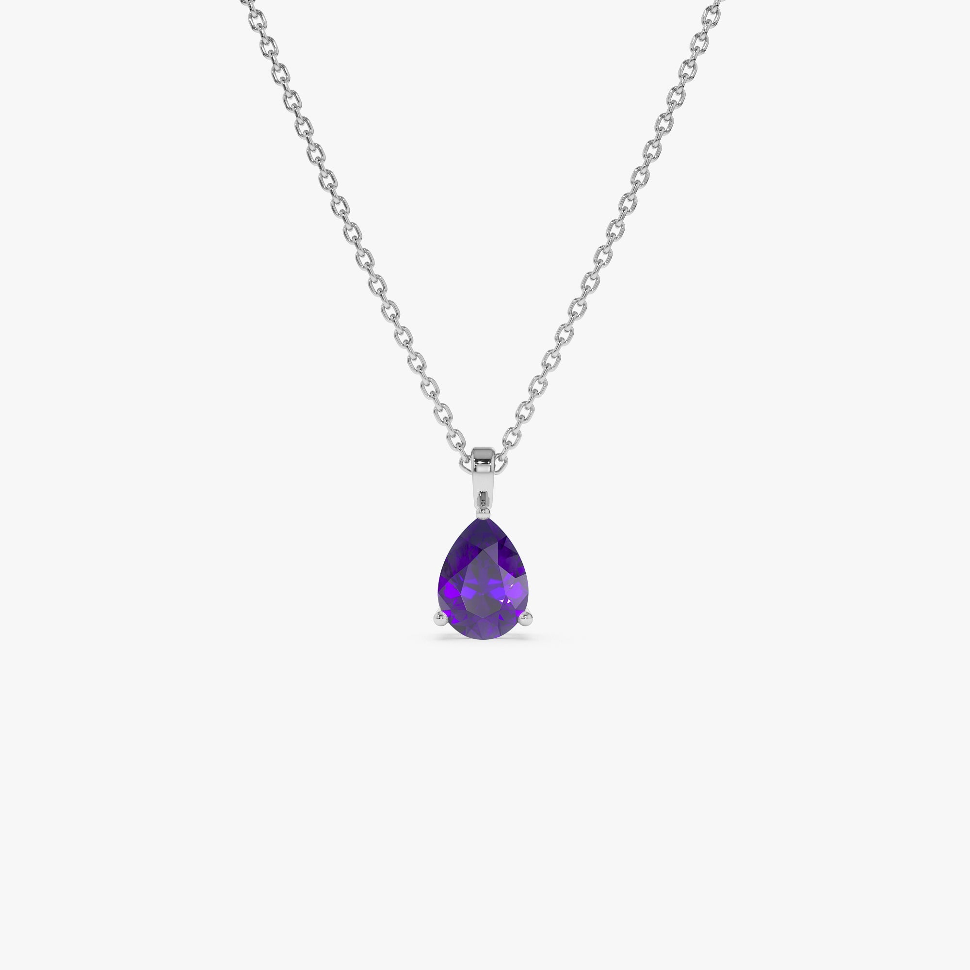 OBFJ0816 - 14k Pear Shape Amethyst Solitaire Necklace 3