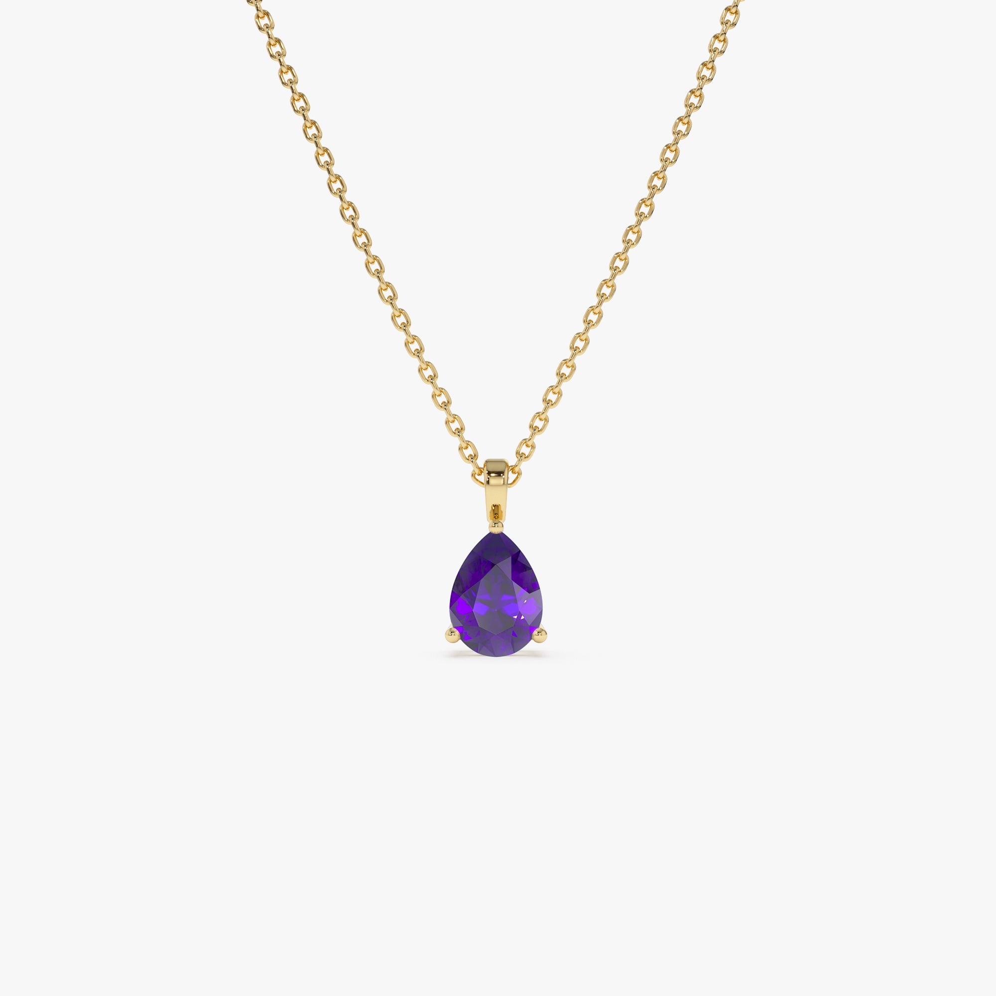 OBFJ0816 - 14k Pear Shape Amethyst Solitaire Necklace 1