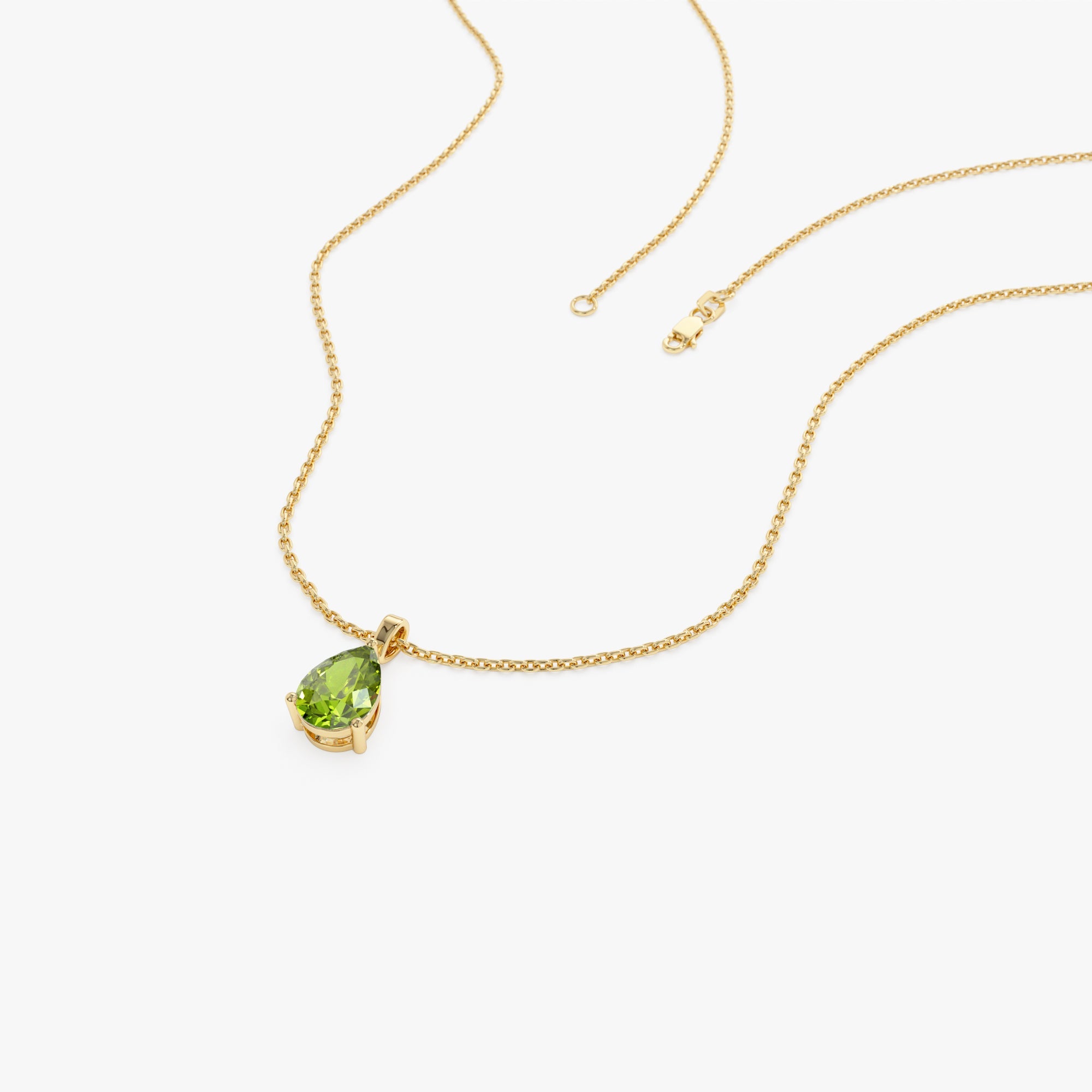 OBFJ0817 - 14k Pear Shape Peridot Solitaire Necklace 7