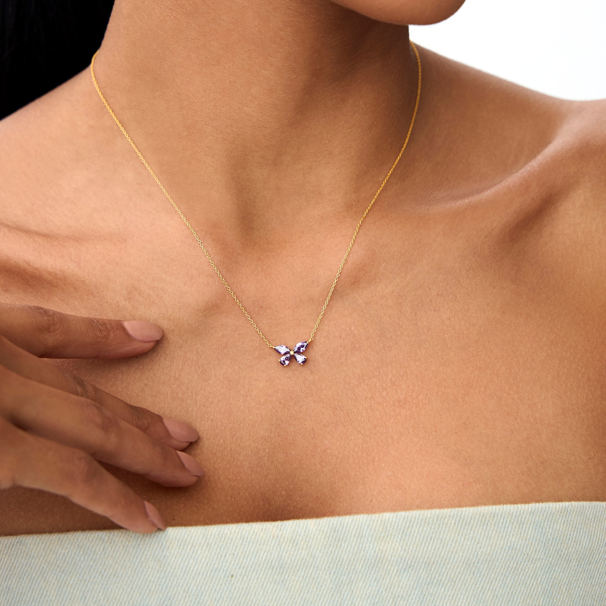 OBFJ0827 - 14K Gold Amethyst Butterfly Necklace 4