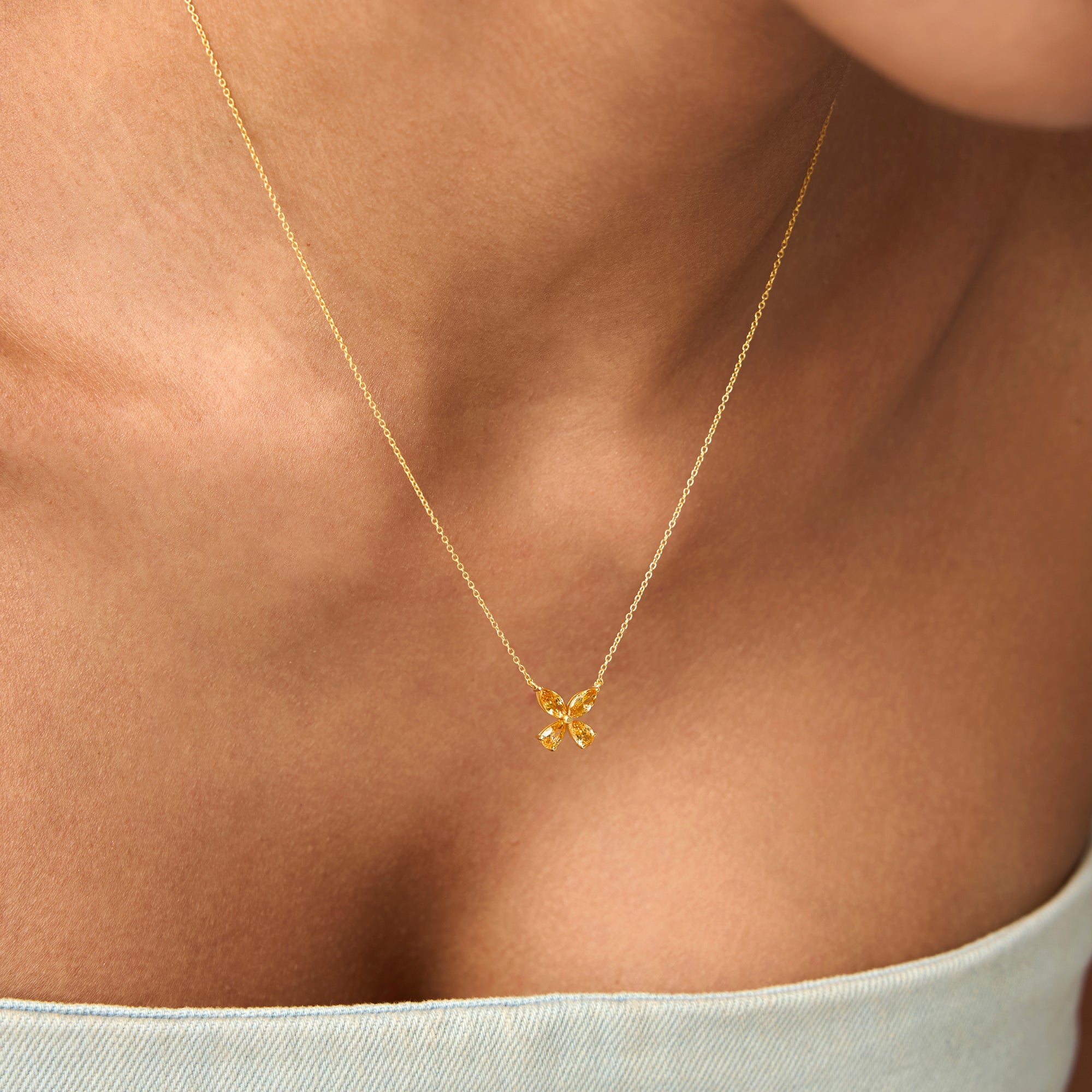 OBFJ0825 - 14K Gold Citrine Butterfly Necklace 3