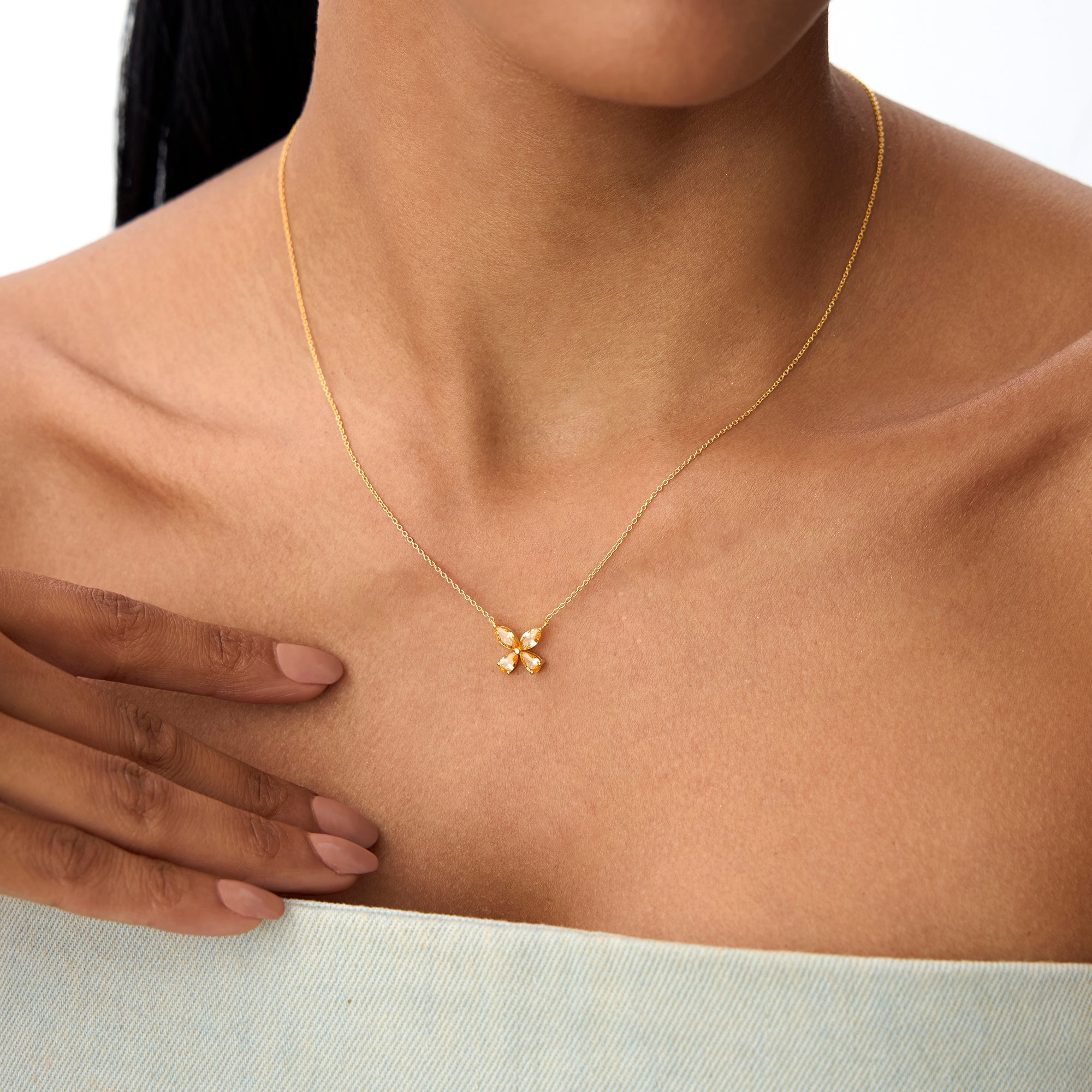OBFJ0825 - 14K Gold Citrine Butterfly Necklace 4