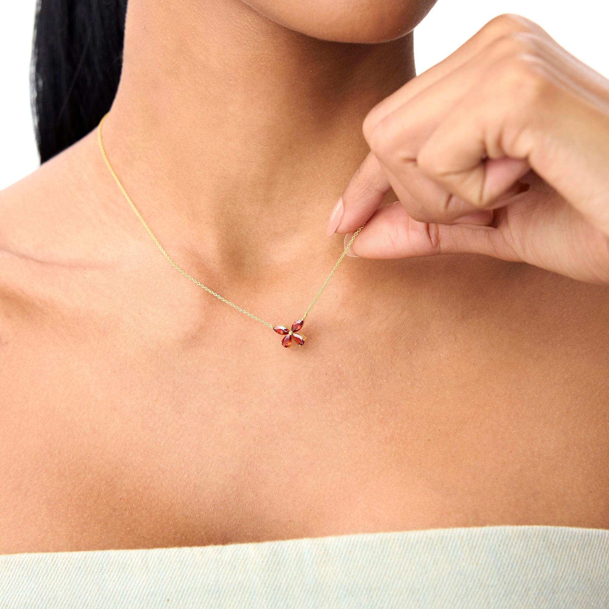 OBFJ0829 - 14K Gold Garnet Butterfly Necklace 4