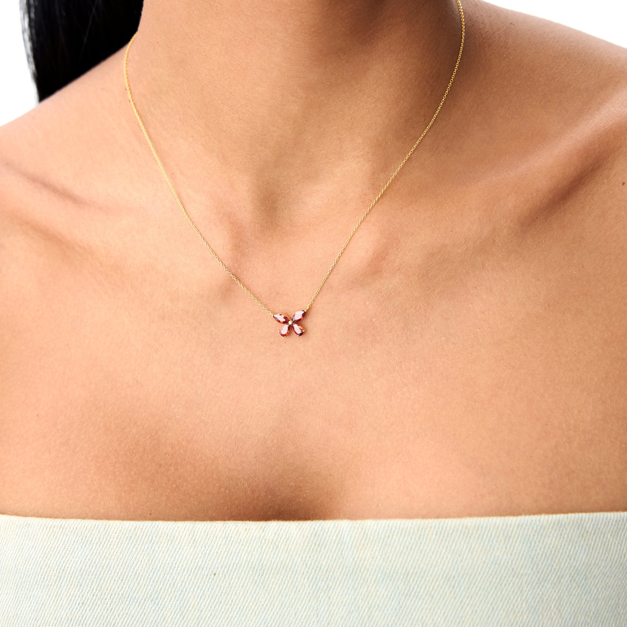 OBFJ0829 - 14K Gold Garnet Butterfly Necklace 5