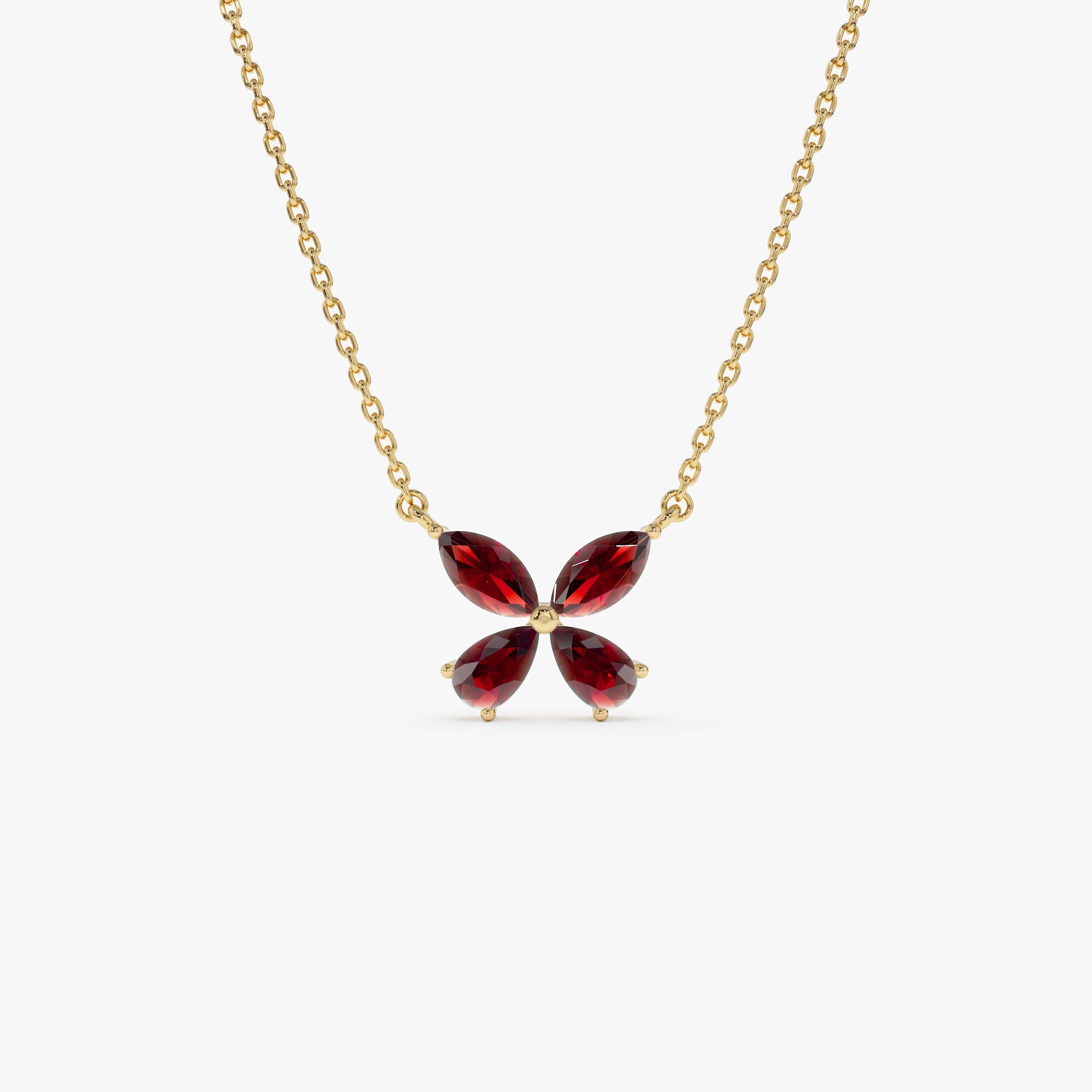 OBFJ0829 - 14K Gold Garnet Butterfly Necklace 1