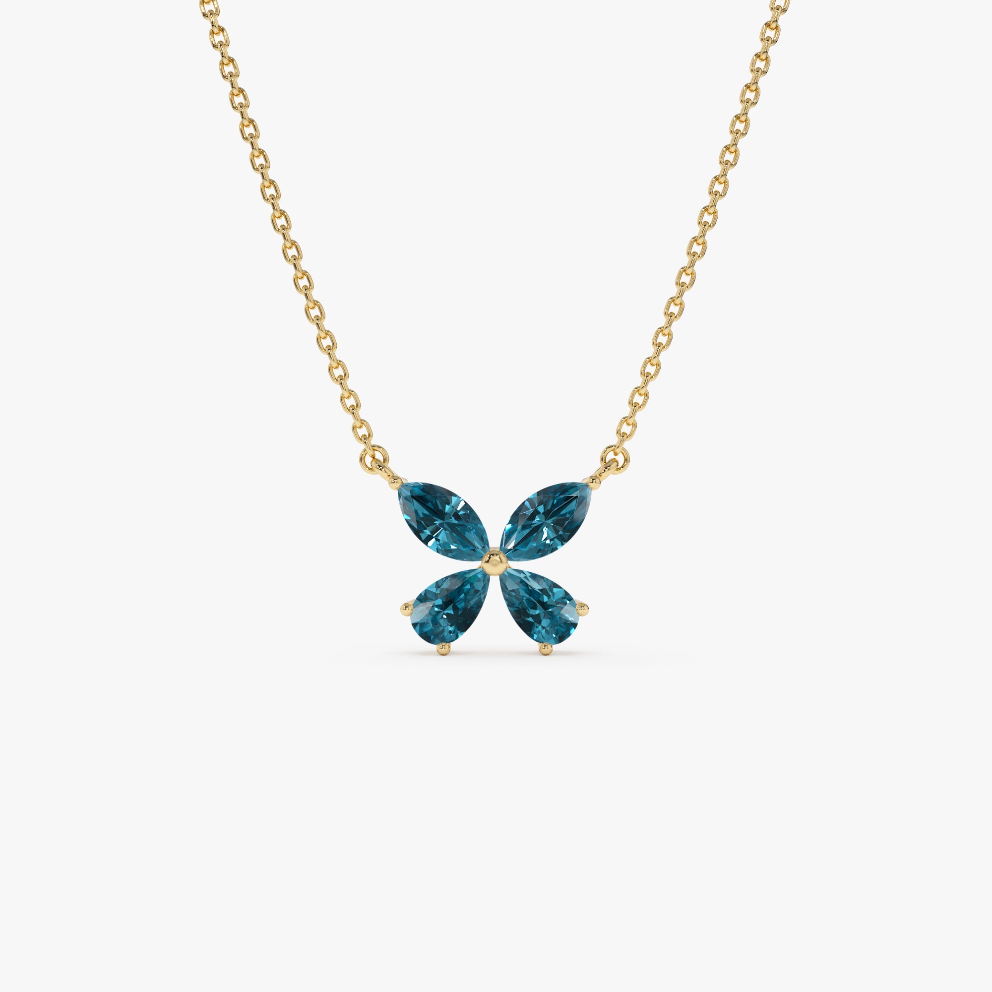 OBFJ0828 - 14K Gold London Blue Topaz Butterfly Necklace 1