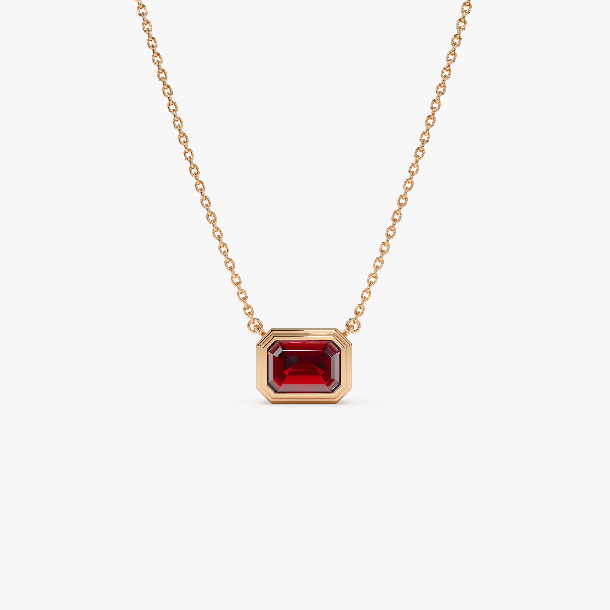 OBFJ0832 - 14K Gold 0.95 ctw Emerald Cut Bezel Setting Garnet 5