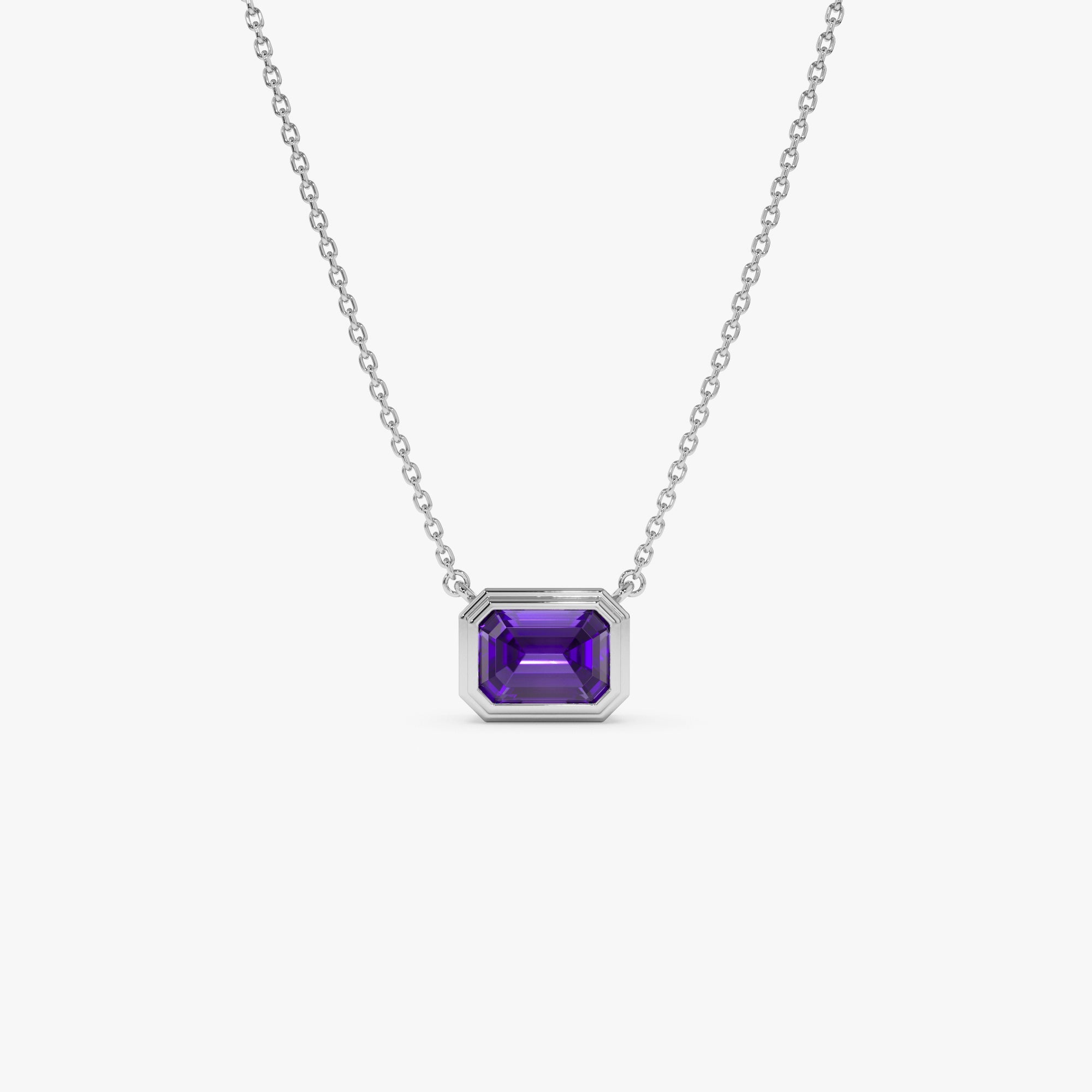 OBFJ0833 - 14K Gold 0.95 ctw Emerald Cut Bezel Setting Amethyst 6