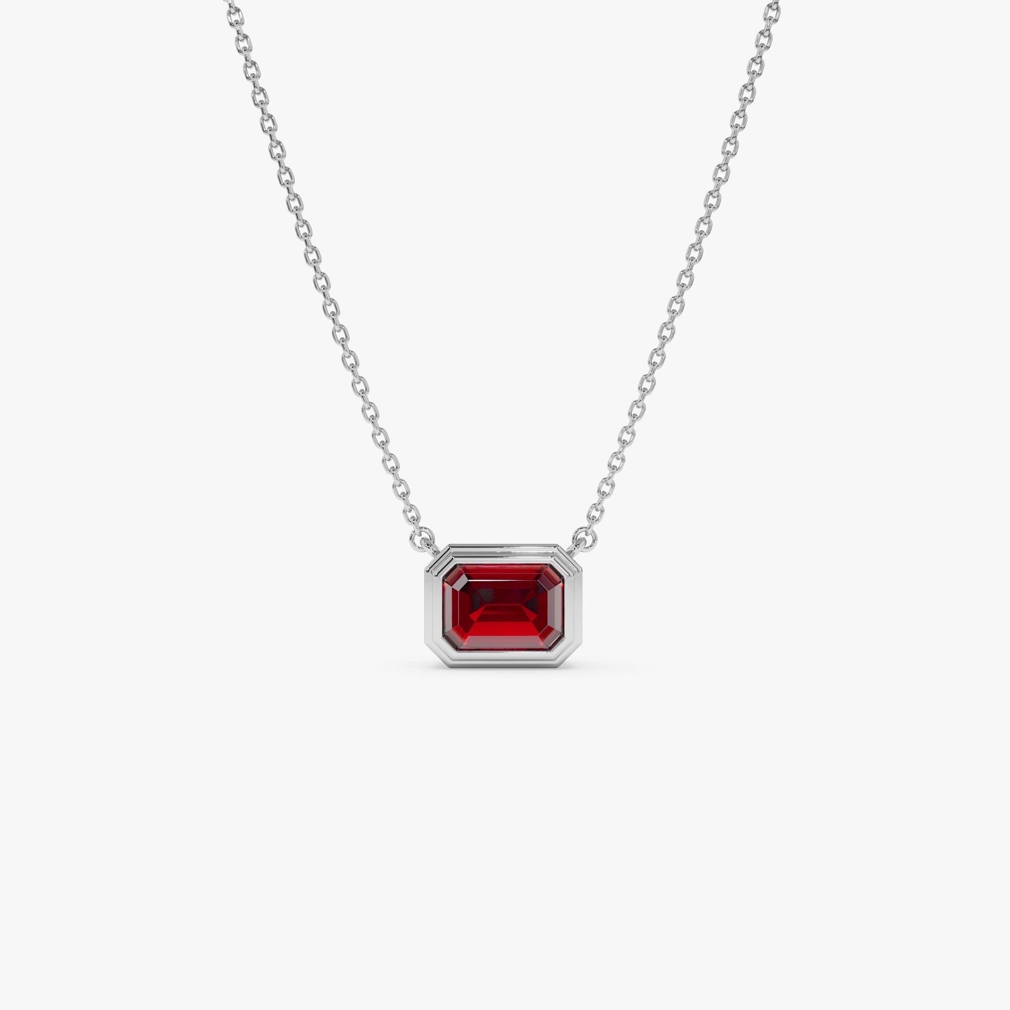 OBFJ0832 - 14K Gold 0.95 ctw Emerald Cut Bezel Setting Garnet 6
