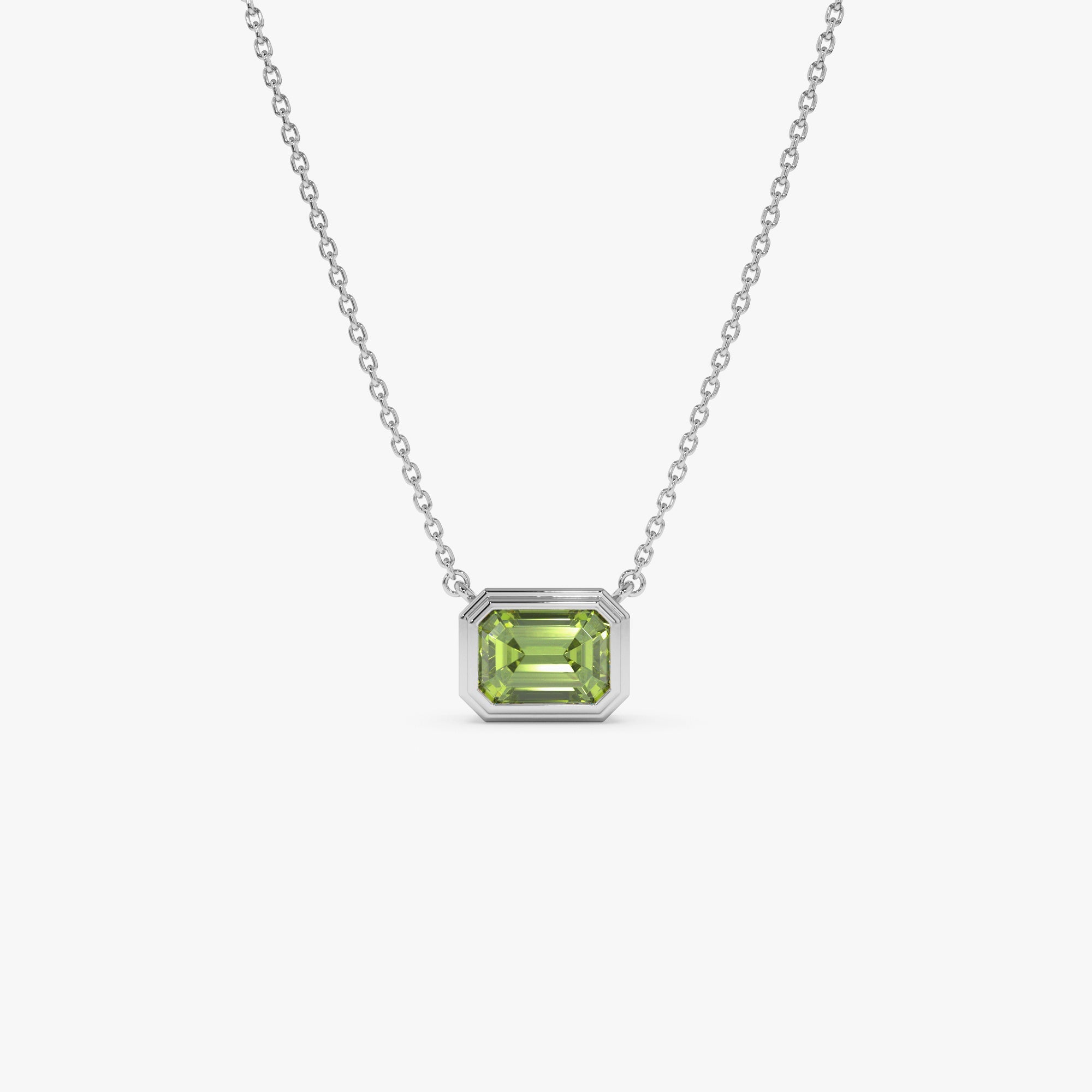 OBFJ0831 - 14K Gold 1.15 ctw Emerald Cut Bezel Setting Peridot 6